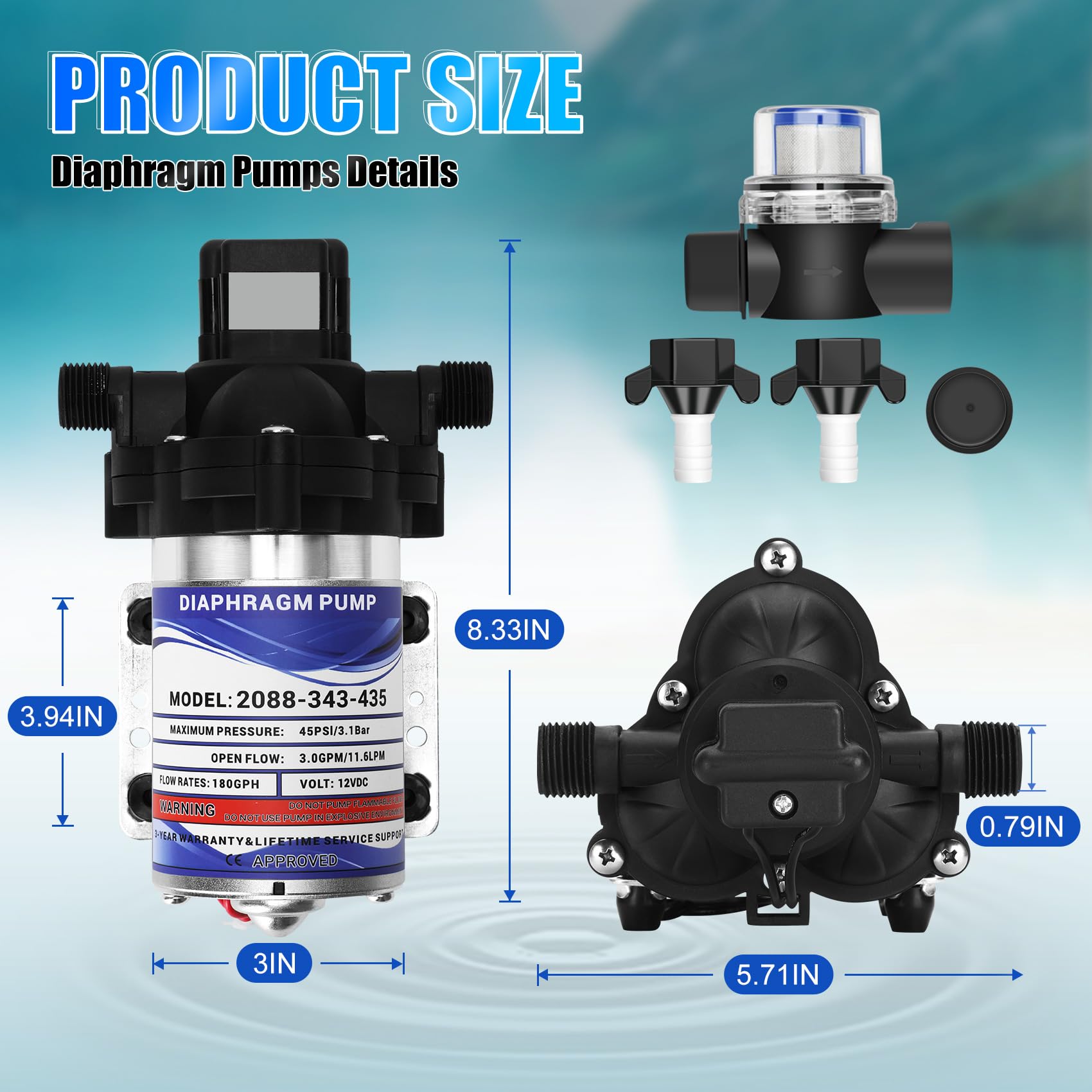 Bomba de agua para RV, bomba de diafragma de 12v, - Imagen 7