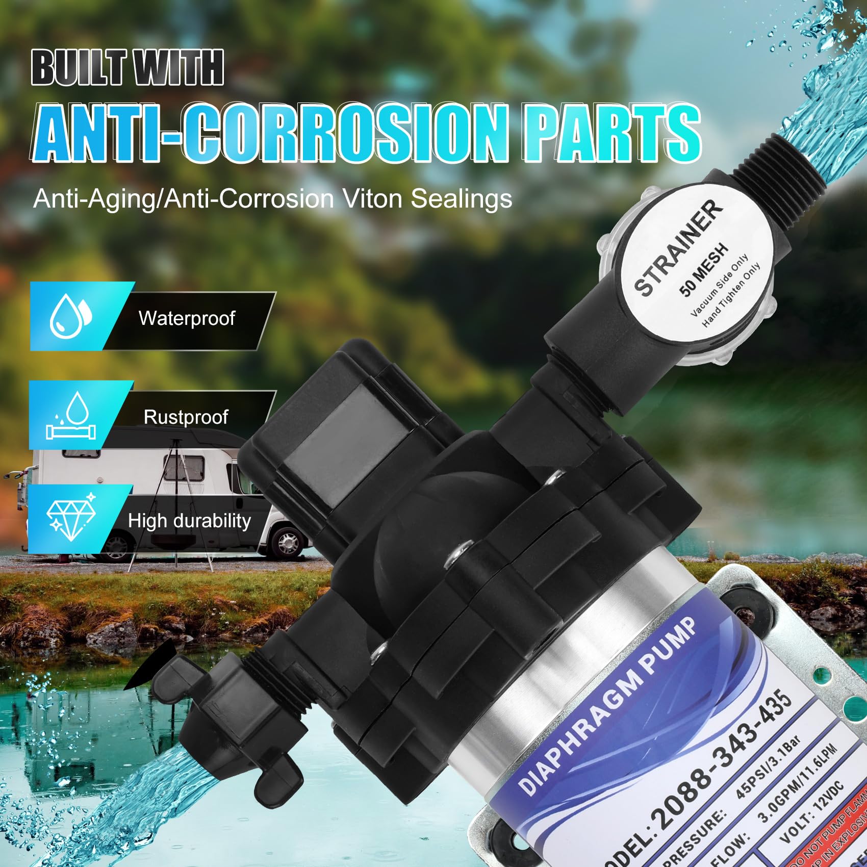 Bomba de agua para RV, bomba de diafragma de 12v, - Imagen 6