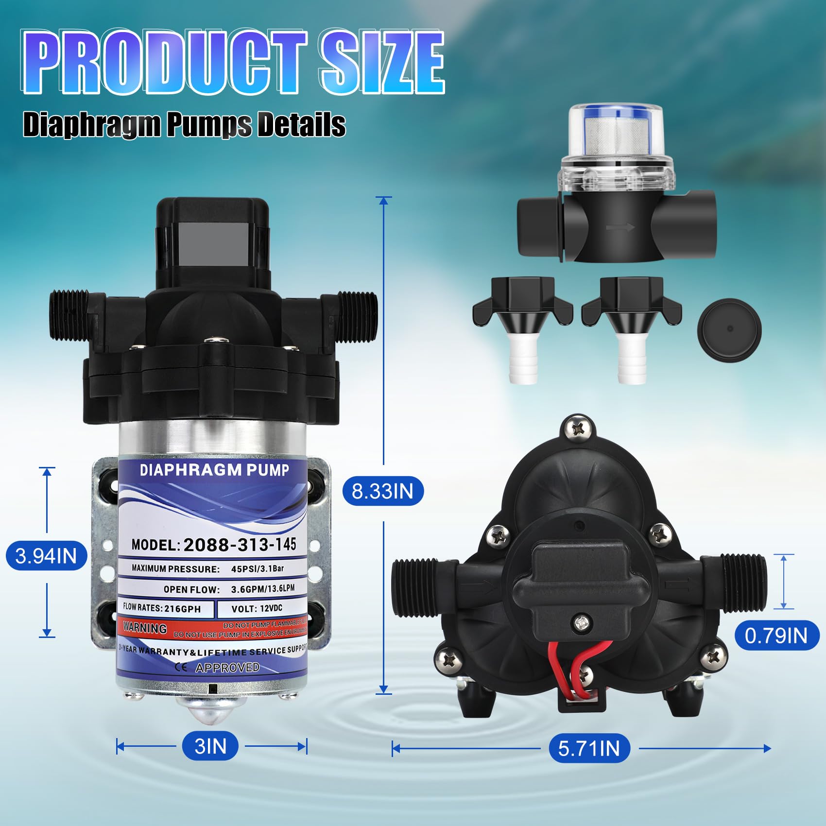 BOMBA DE AGUA PARA RV, 2088-313-145 Bomba de Agua Fresca, - Imagen 7