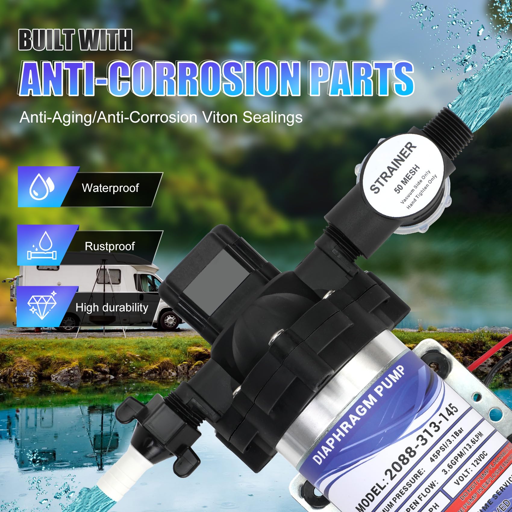 BOMBA DE AGUA PARA RV, 2088-313-145 Bomba de Agua Fresca, - Imagen 6