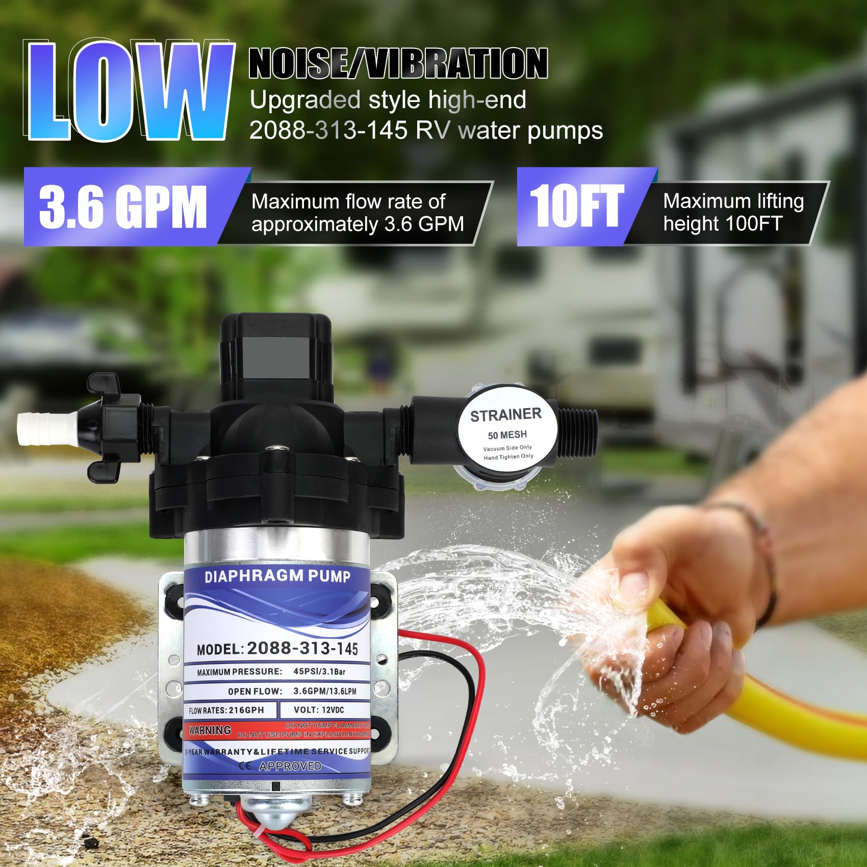 BOMBA DE AGUA PARA RV, 2088-313-145 Bomba de Agua Fresca, - Imagen 3