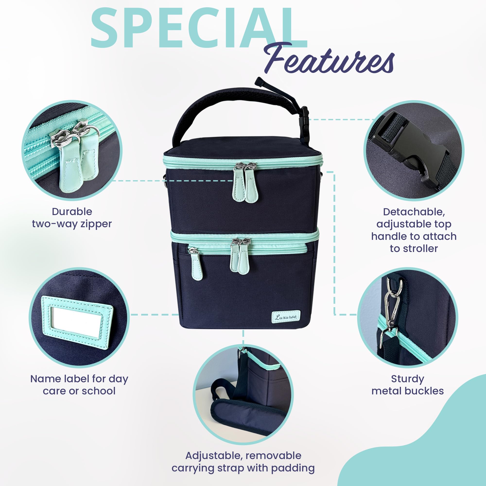 Bolso enfriador de leche materna LUXUROO con secciones - Imagen 5