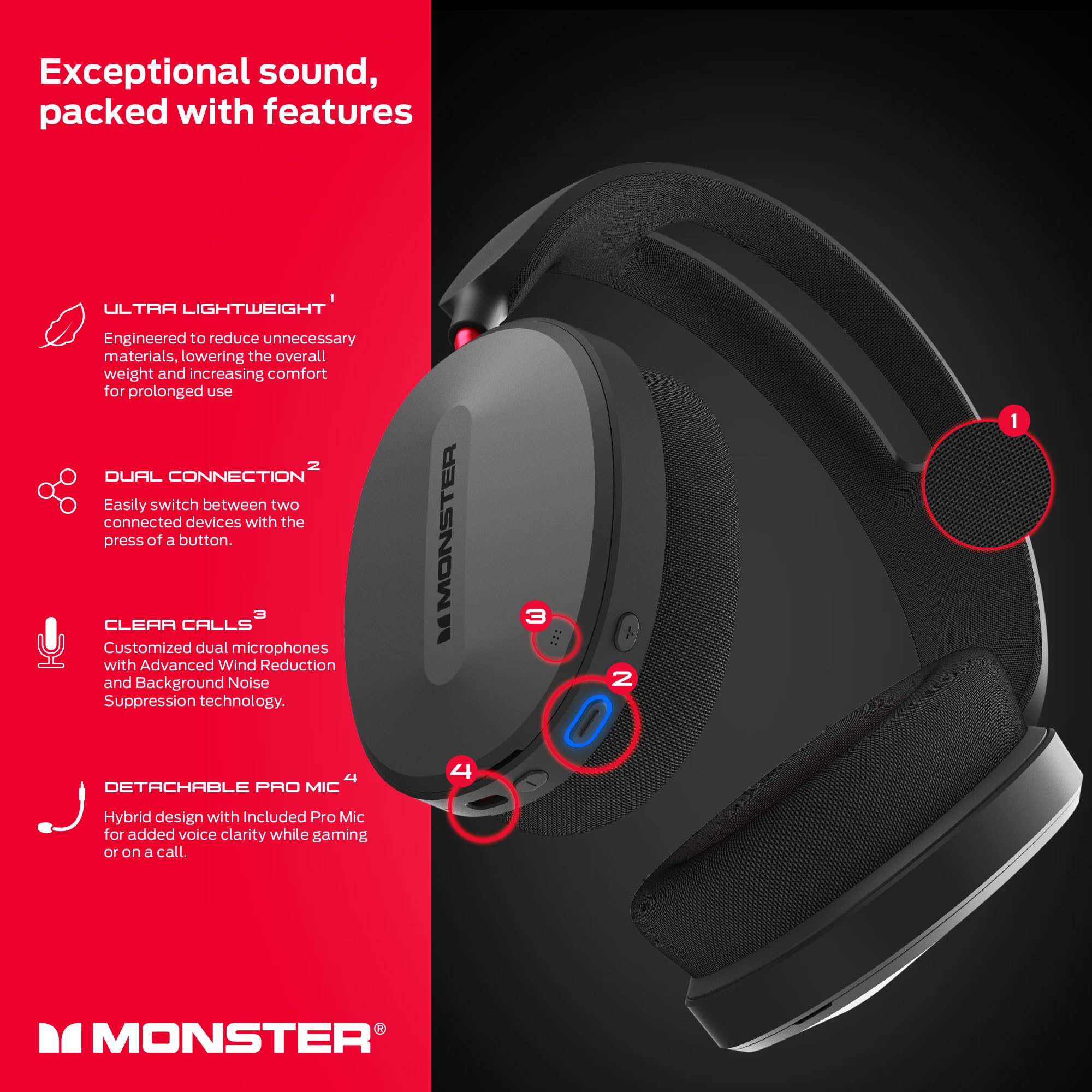 Audífonos Inalámbricos Bluetooth On-Ear Monster Elements - Imagen 4
