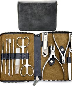 Set de Cortauñas LYGA 12 Piezas con Estuche de Cuero, Set