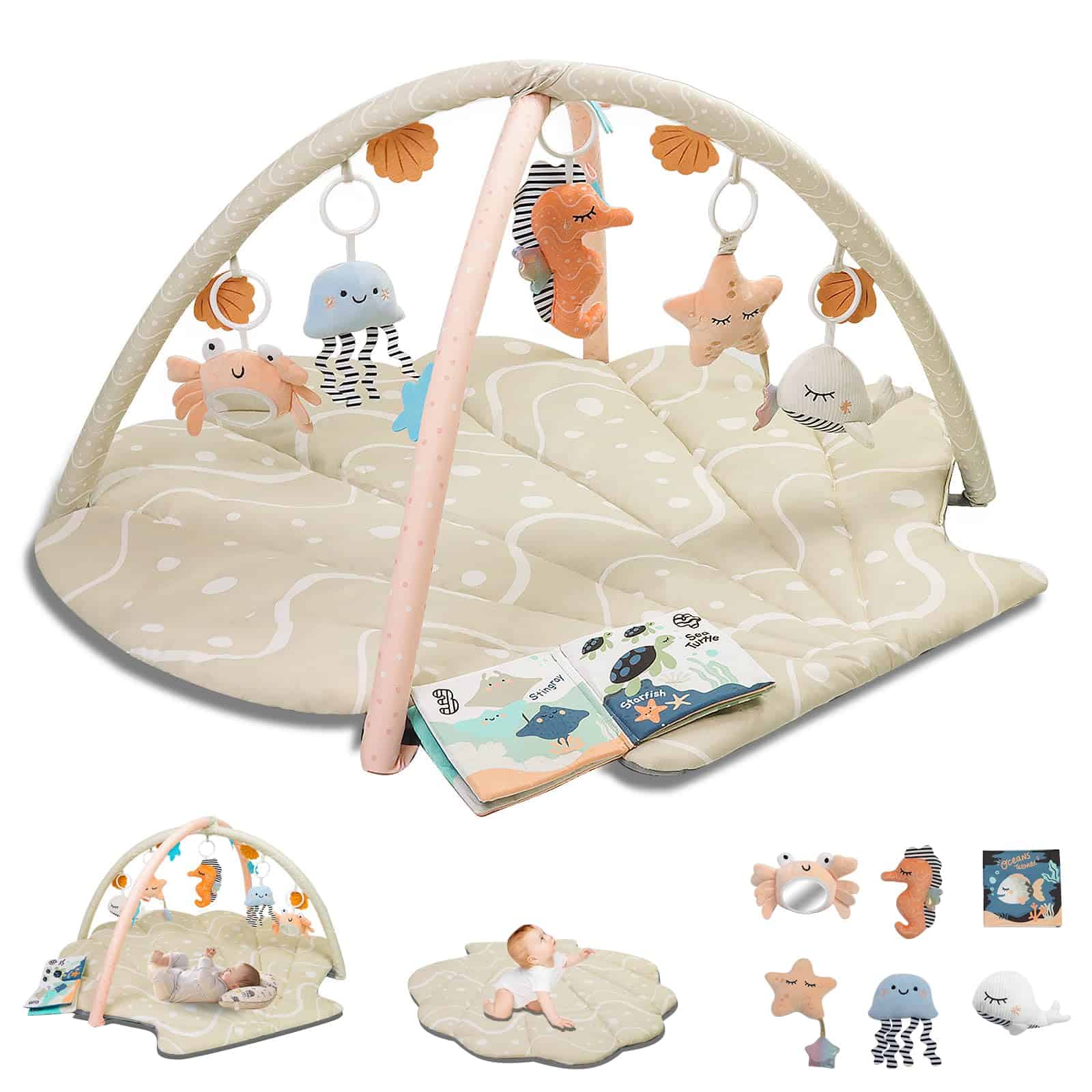 Tapete de juegos para bebés, tamaño grande con forma de