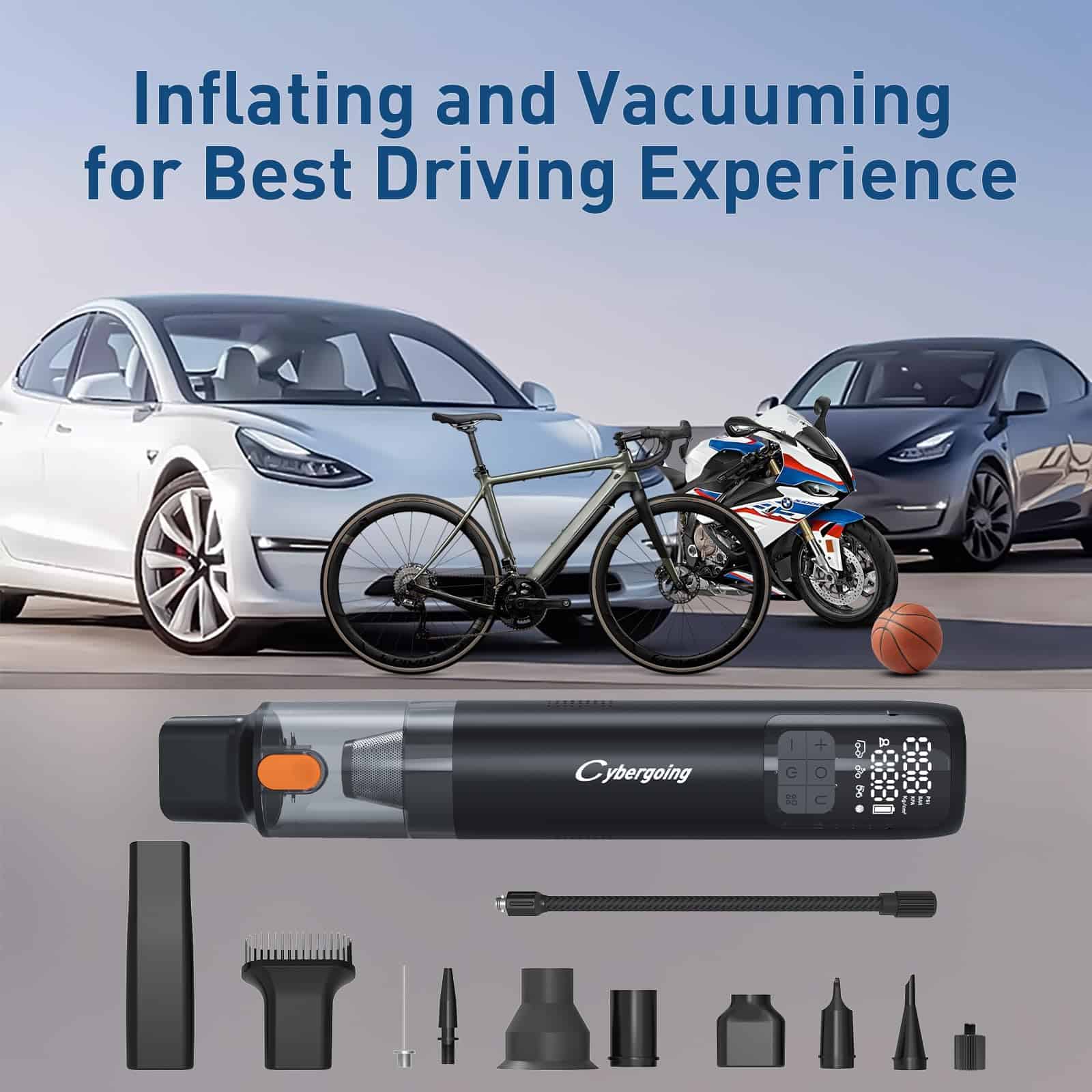 Inflador de neumáticos y aspiradora de automóvil portátil - Imagen 5