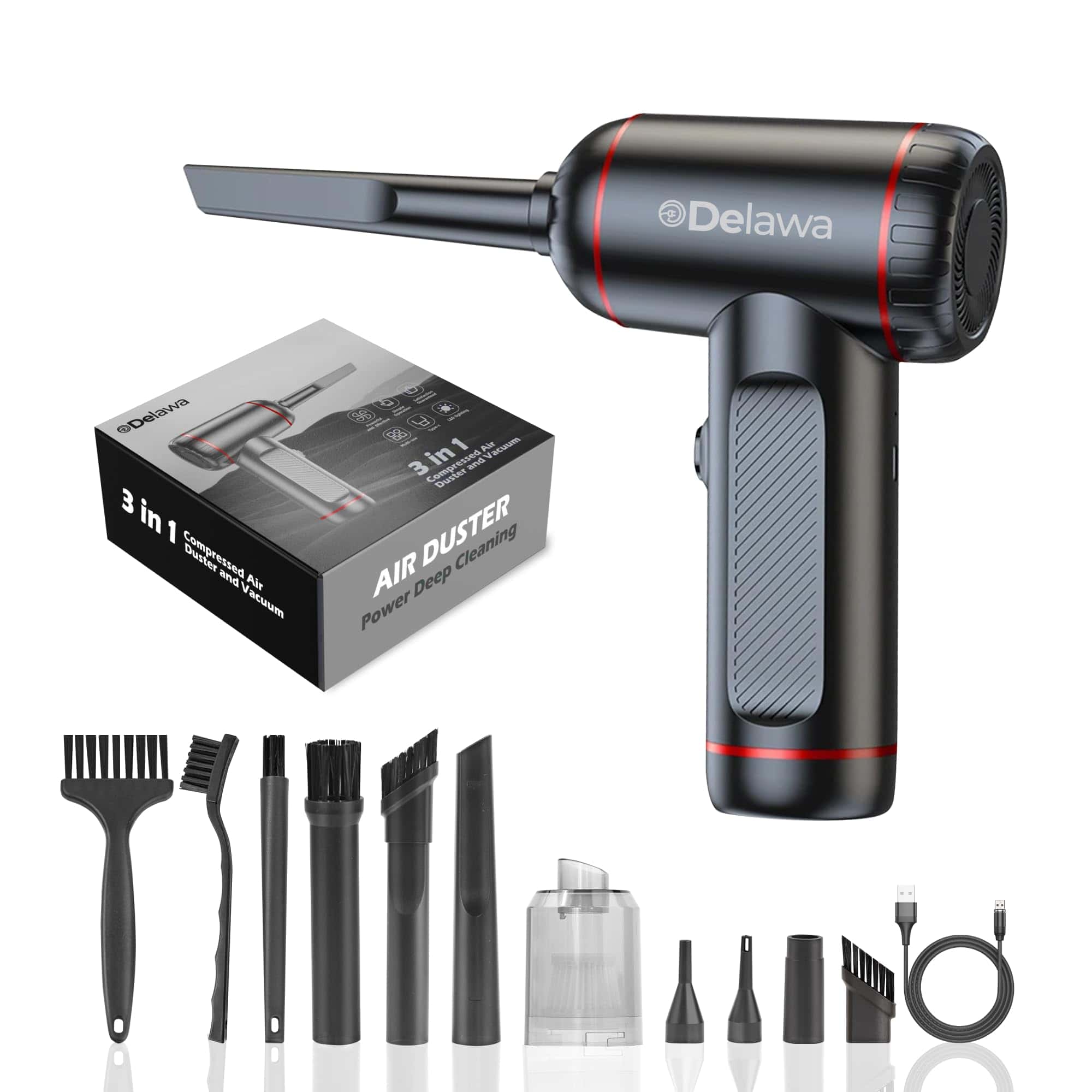 Delawa 3en1 Soplador de Aire Comprimido para PC, Alta