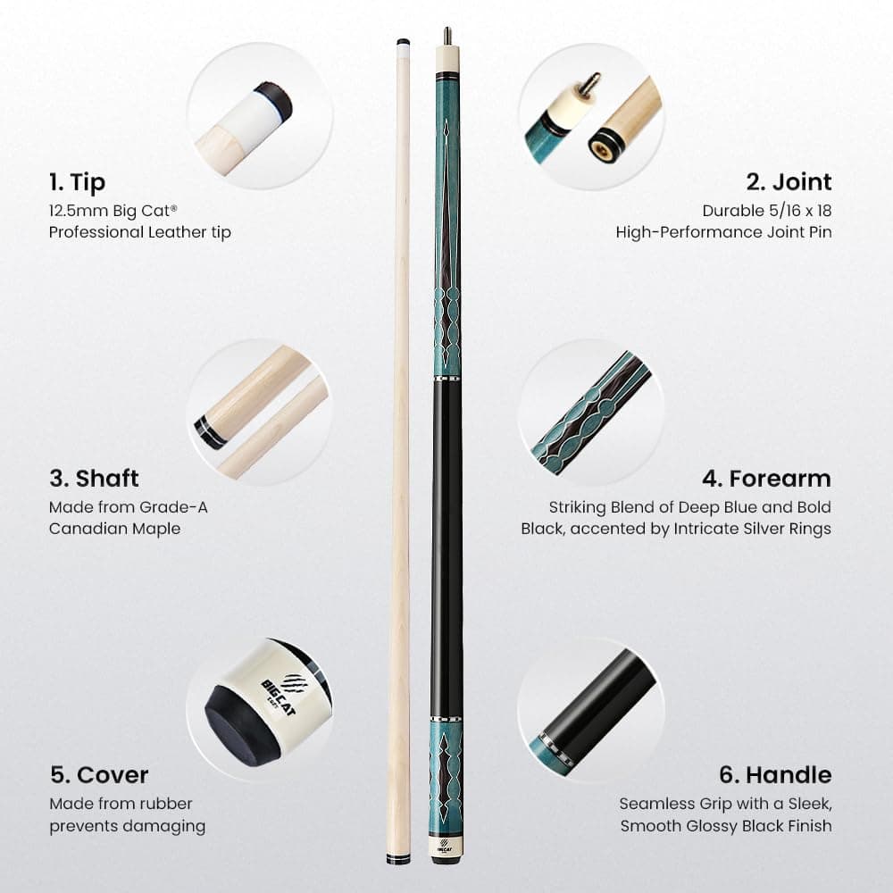 Big Cat Timeless Legacy Pool Cue Stick - -Azul Negro - Imagen 4