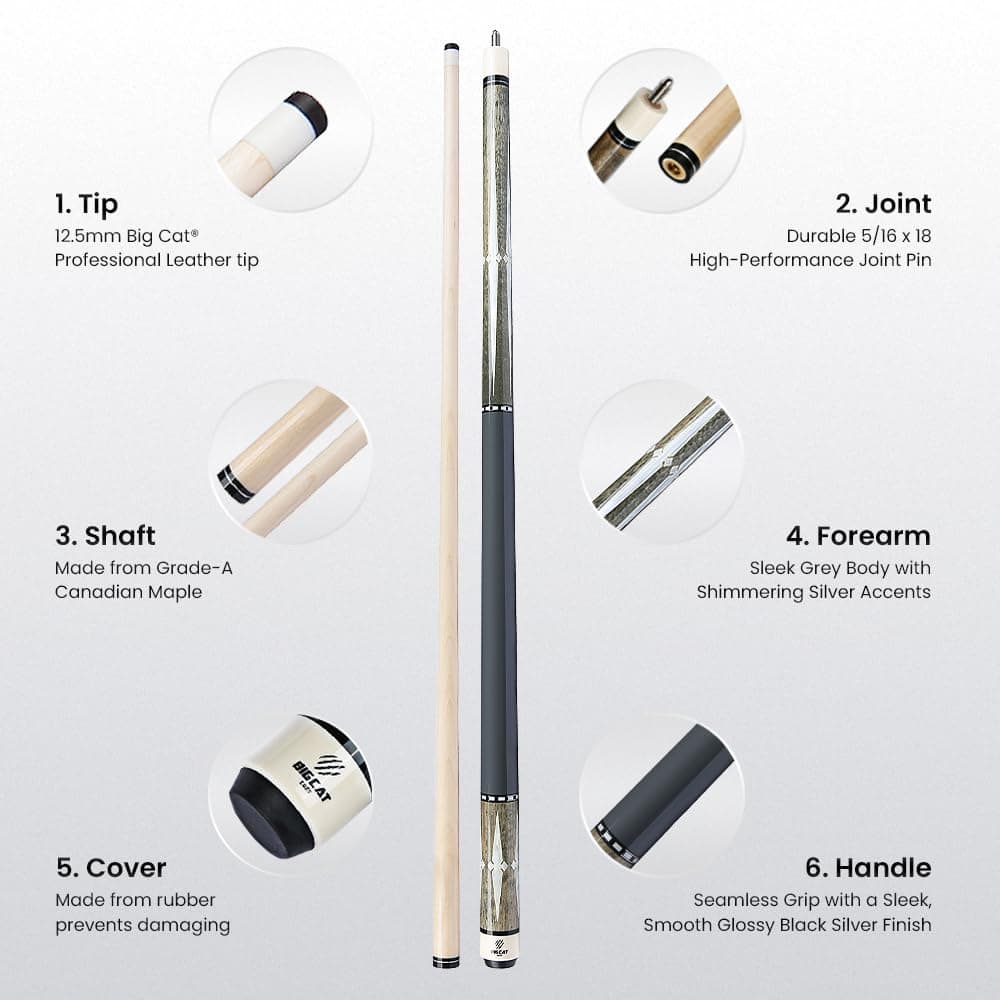 Big Cat Timeless Legacy Pool Cue Stick - Palo -Gris Plateado - Imagen 4