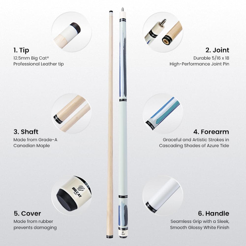 Big Cat Paint Brush Pool Cue Stick - -Marea Azul - Imagen 7
