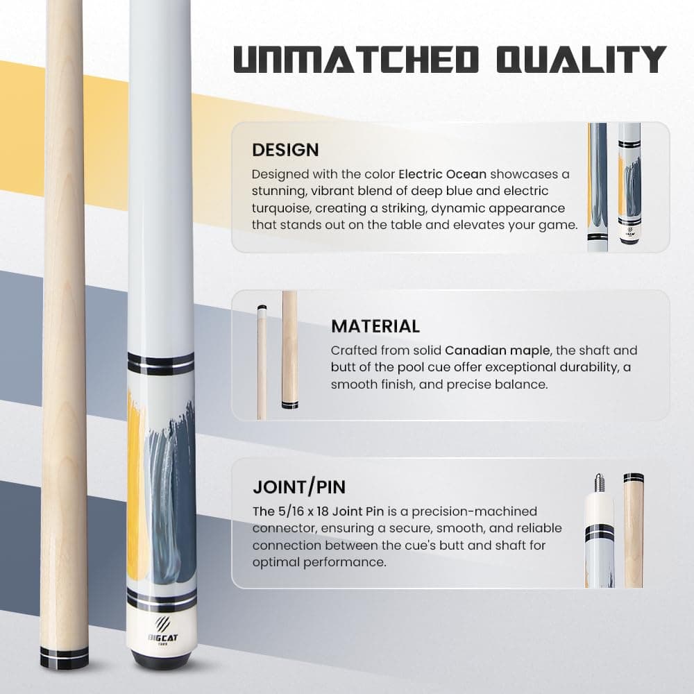 Big Cat Paint Brush Pool Cue Stick - Palo -Electric Ocean - Imagen 3