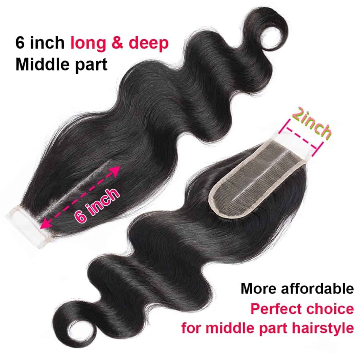 Cierre de Encaje Onda del Cuerpo Brasileño 2x6 100% Cabello - Imagen 4