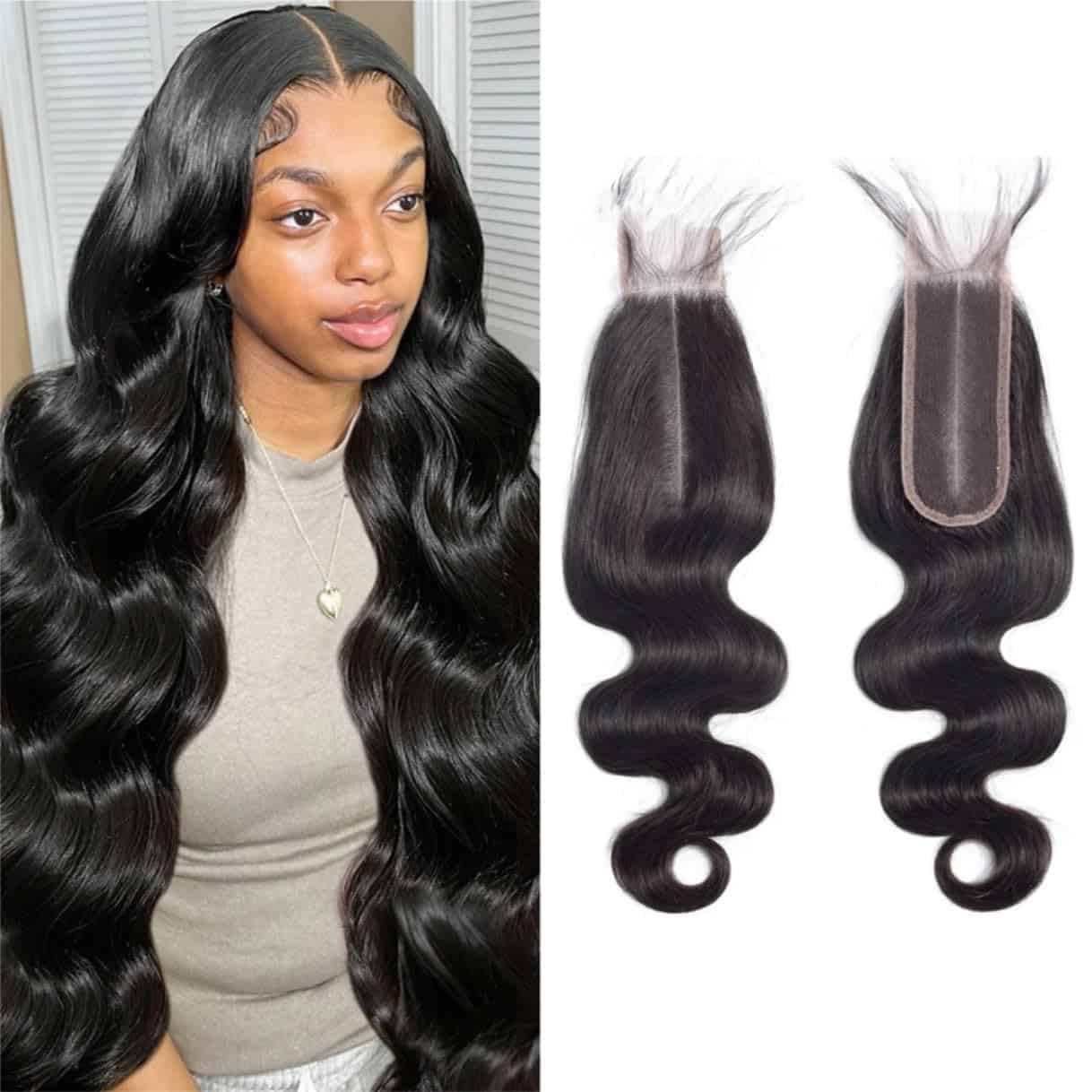 Cierre de Encaje Onda del Cuerpo Brasileño 2x6 100% Cabello