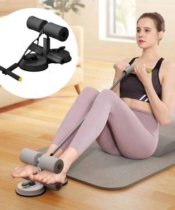 Barra de sit up gris con pedal para pies y cuerda elástica