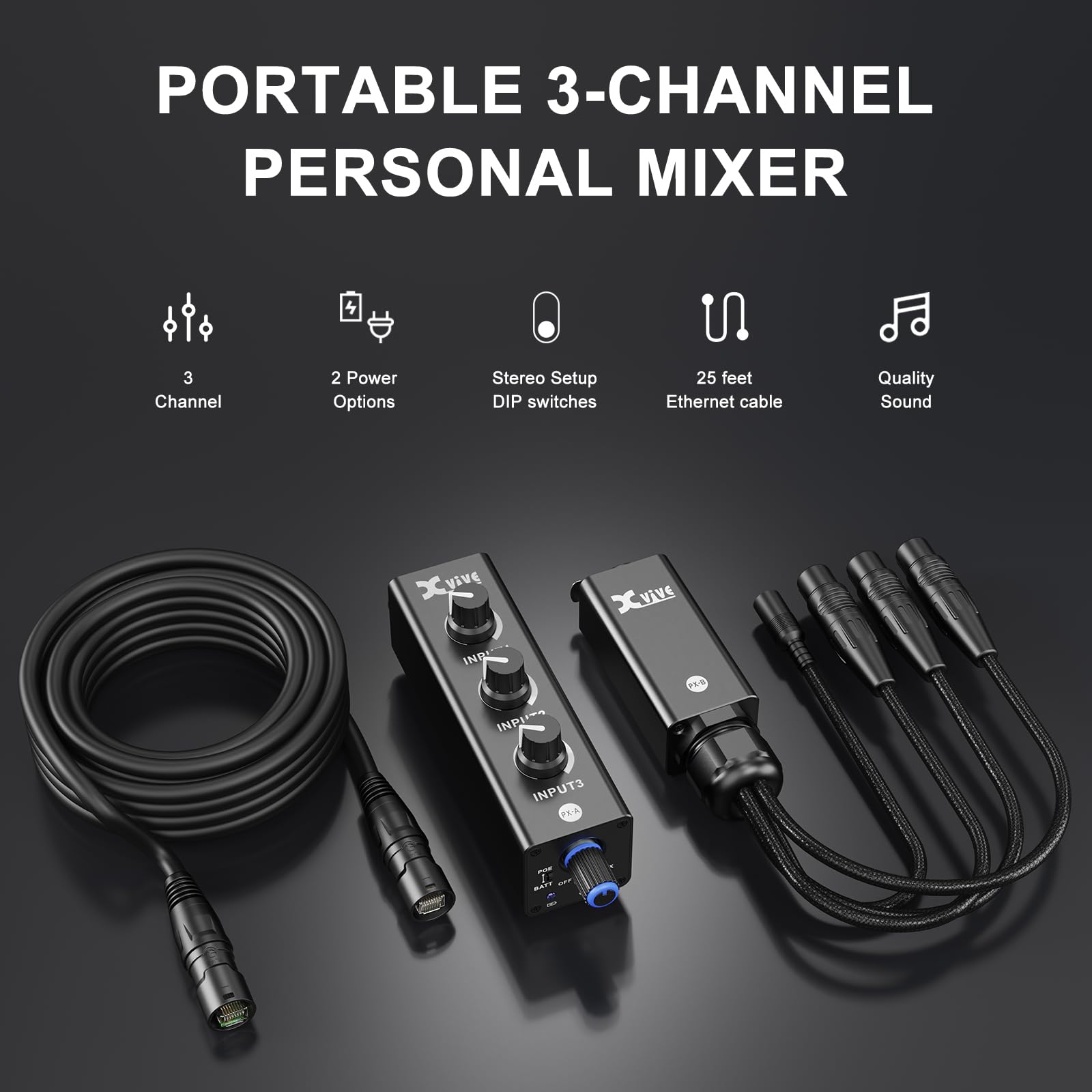 Xvive PX Portable 3-Channel Personal Mixer and Headphone - Imagen 3