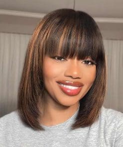 Peluca Bob Corta de 12 Pulgadas con Flequillo de Cabello