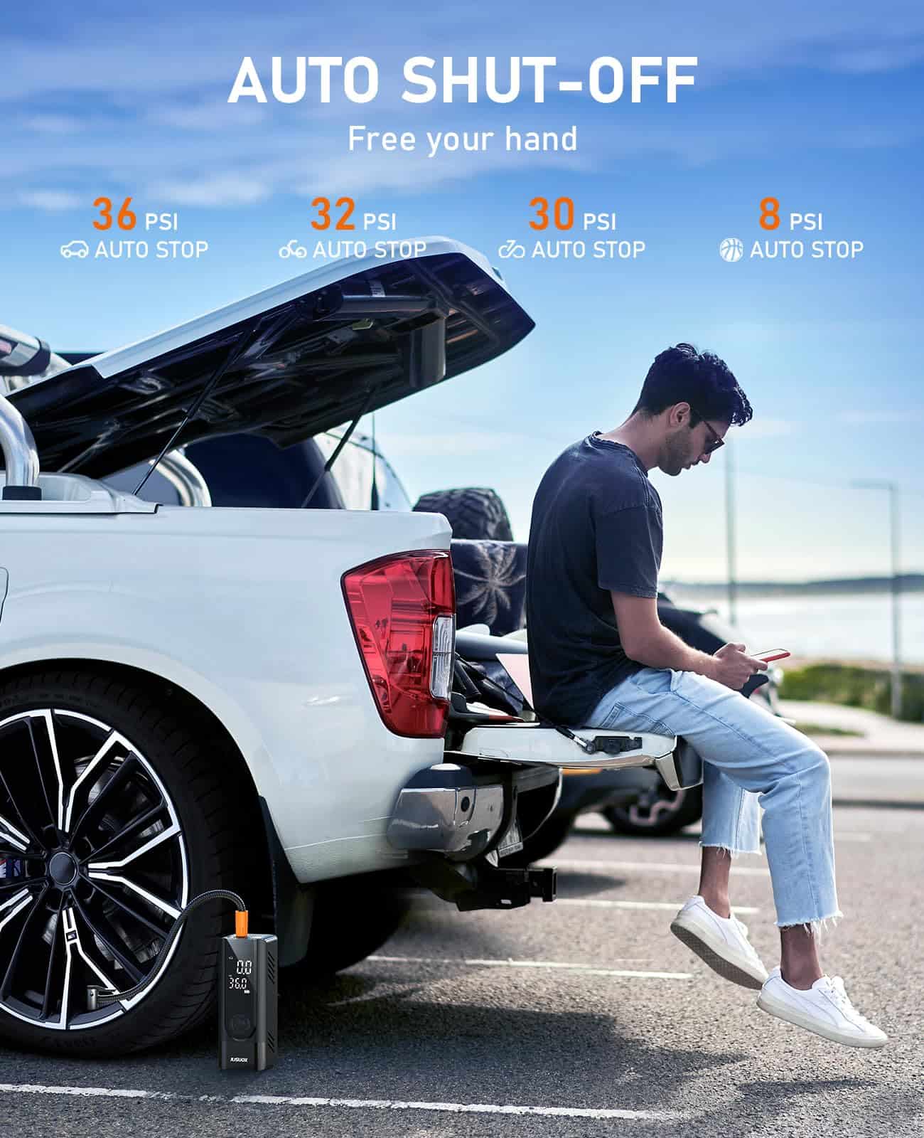 Inflador de neumáticos JUSUOX, compresor de -Negro - Imagen 6