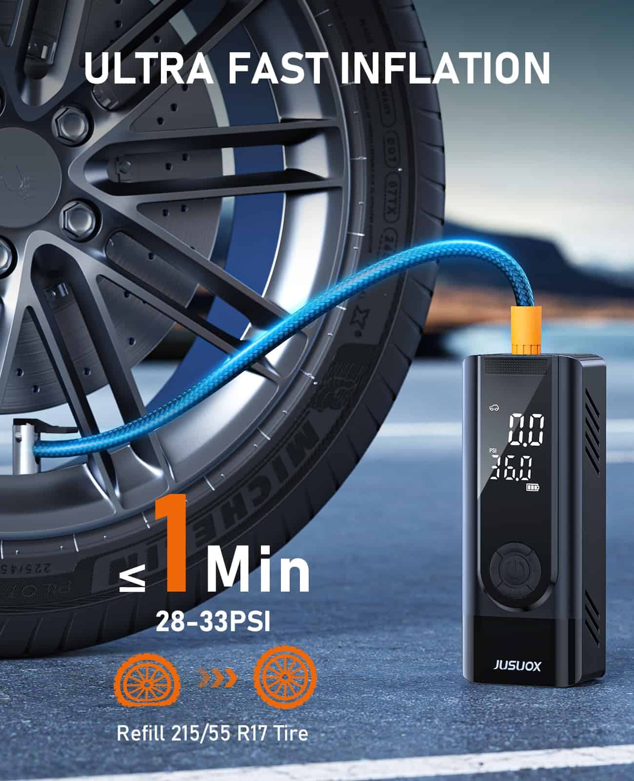 Inflador de neumáticos JUSUOX, compresor de -Negro - Imagen 3