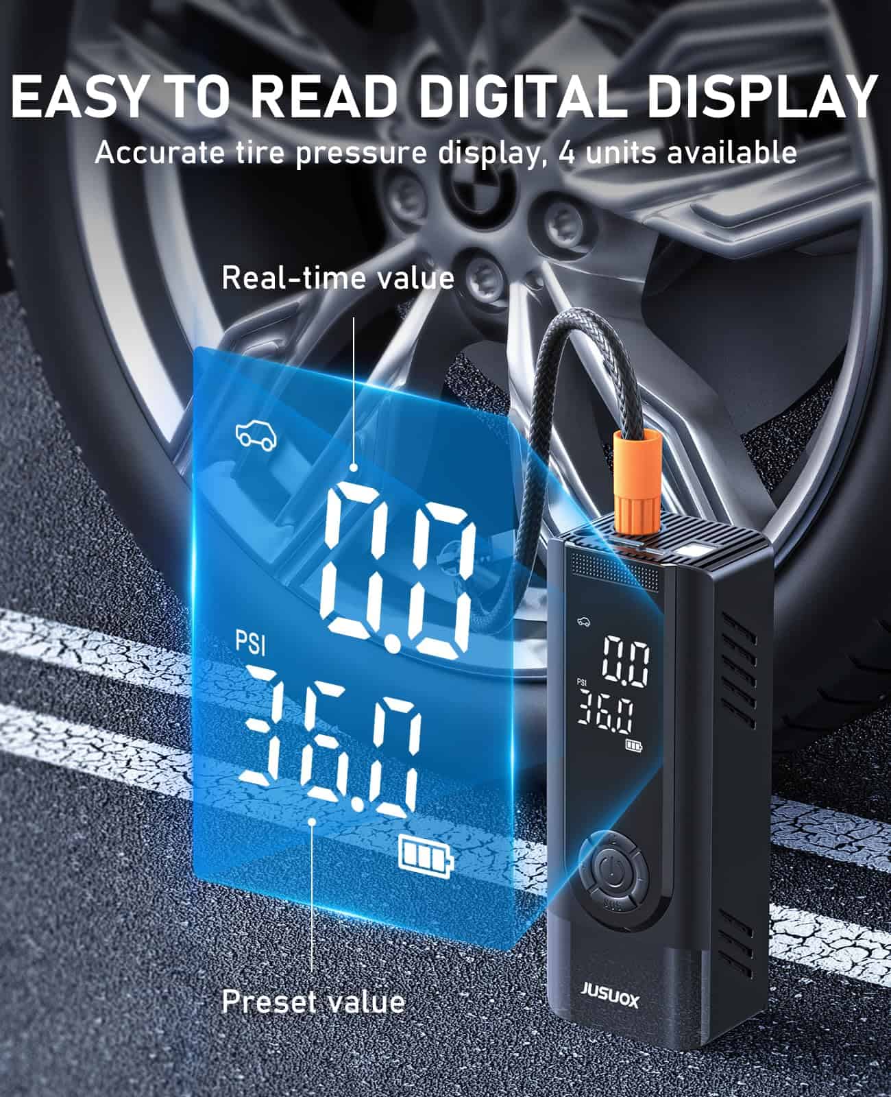 Inflador de neumáticos JUSUOX, compresor de -Negro - Imagen 5