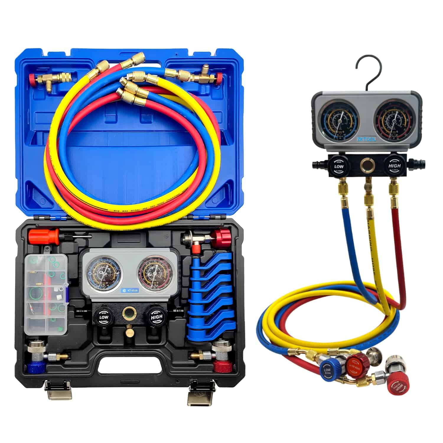 ZKTOOL AC R1234YF R134A Gauge Set, Manifold de 4 Válvulas