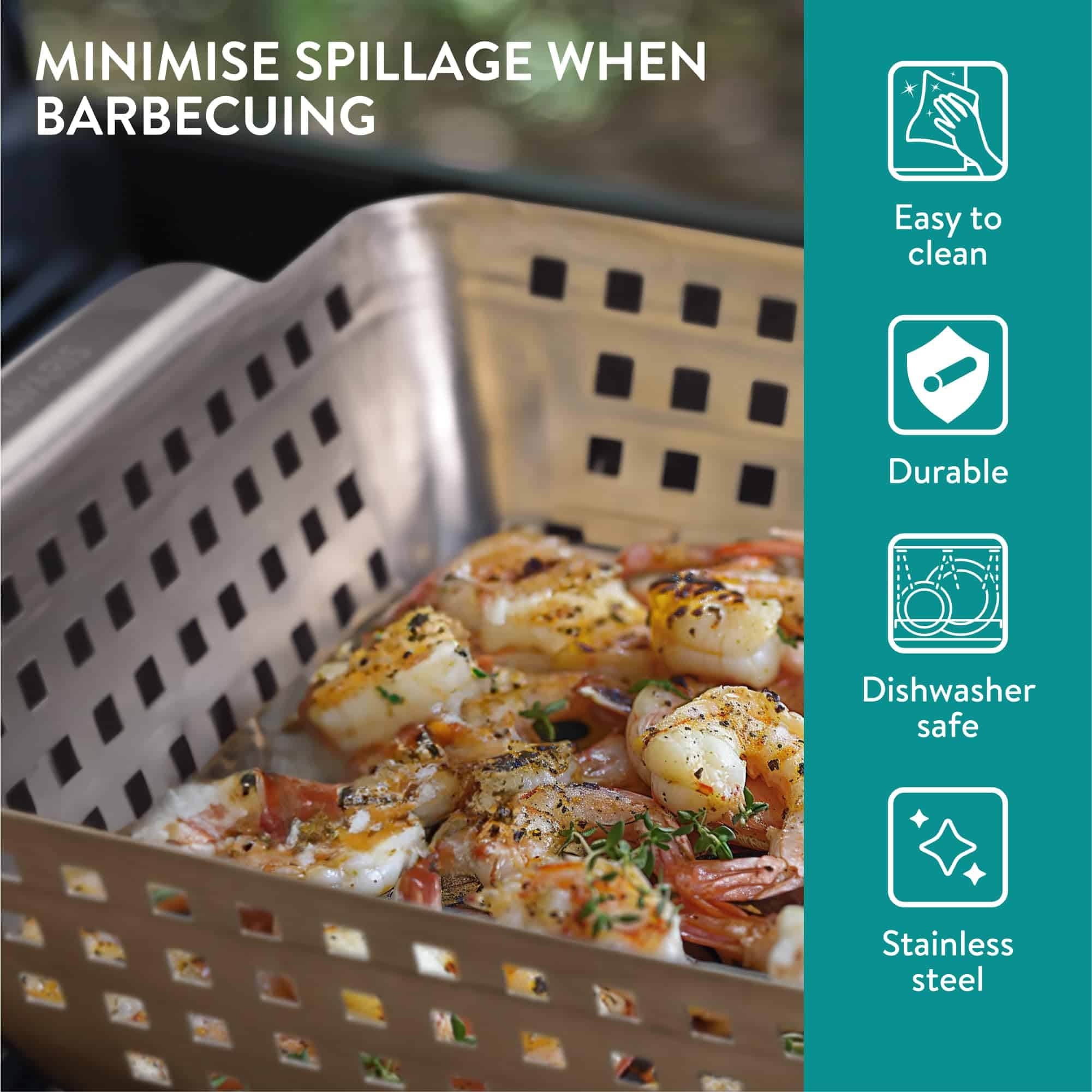 Cesta de Parrilla de Barbacoa de Acero Inoxidable Navaris - - Imagen 5