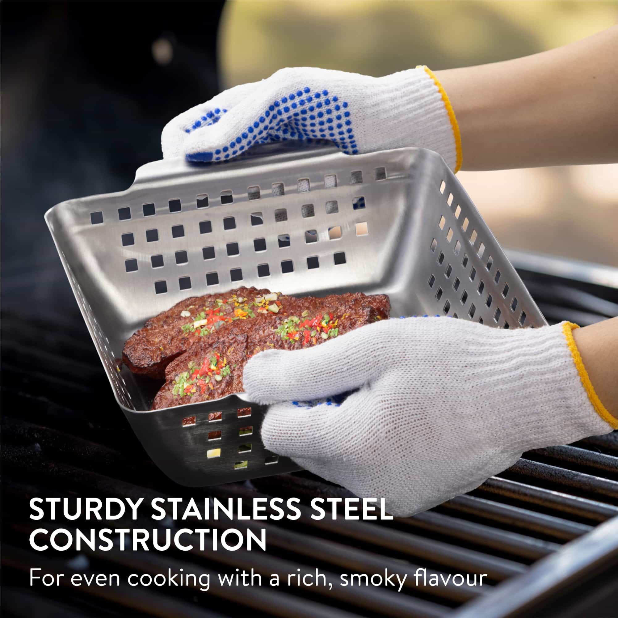 Cesta de Parrilla de Barbacoa de Acero Inoxidable Navaris - - Imagen 4