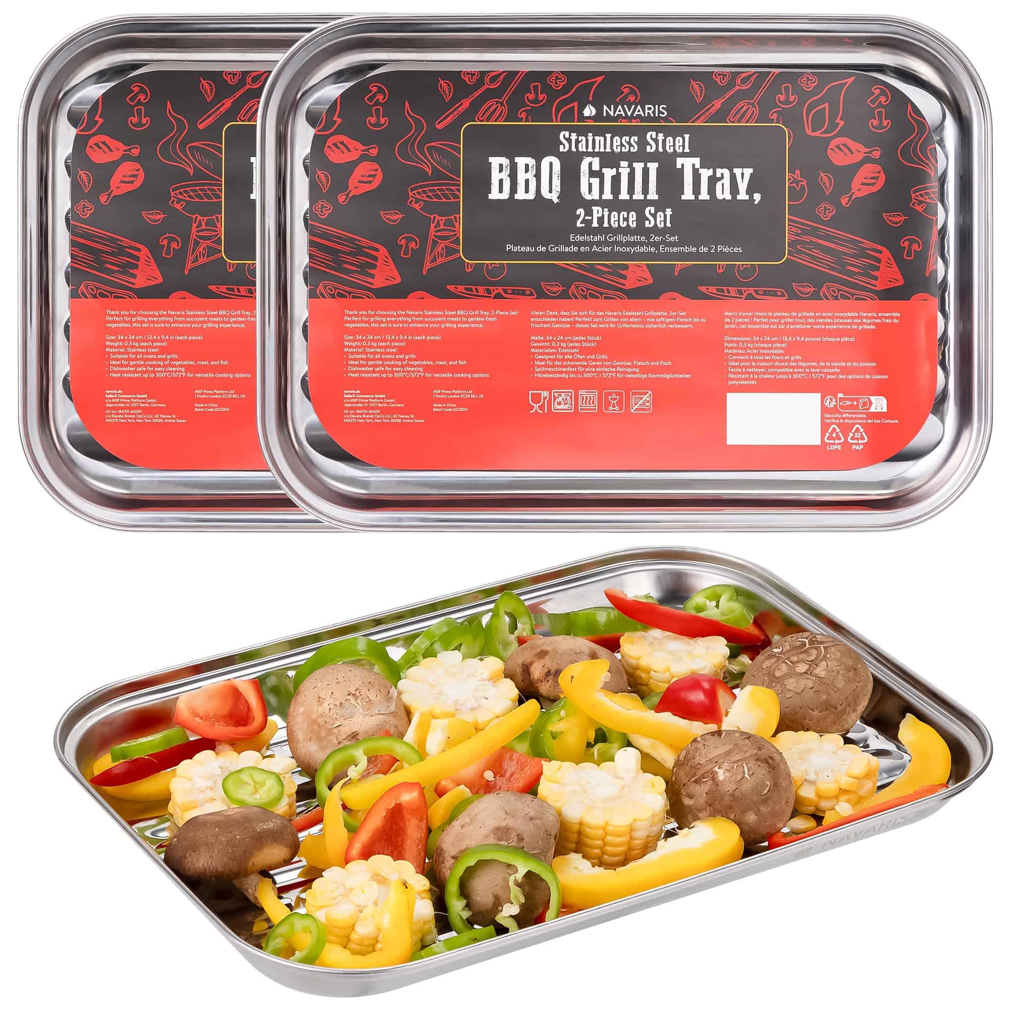 Bandeja de Parrilla de Barbecue de Acero Inoxidable Navaris