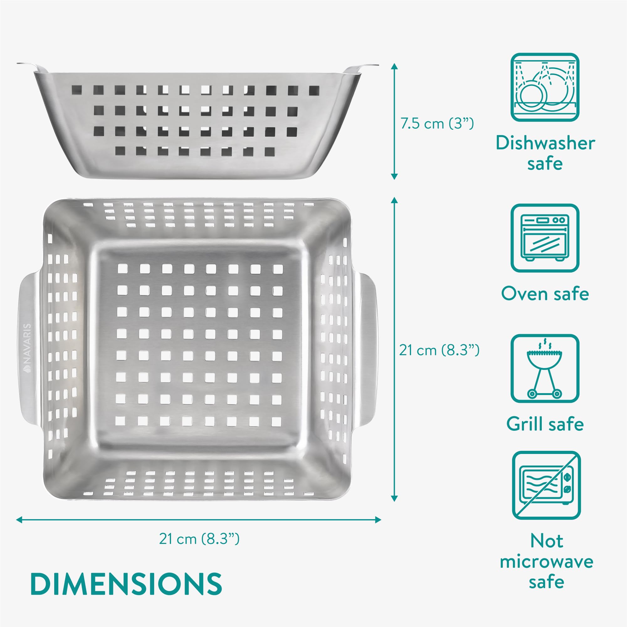 Cesta de Parrilla de Barbacoa de Acero Inoxidable Navaris - - Imagen 7