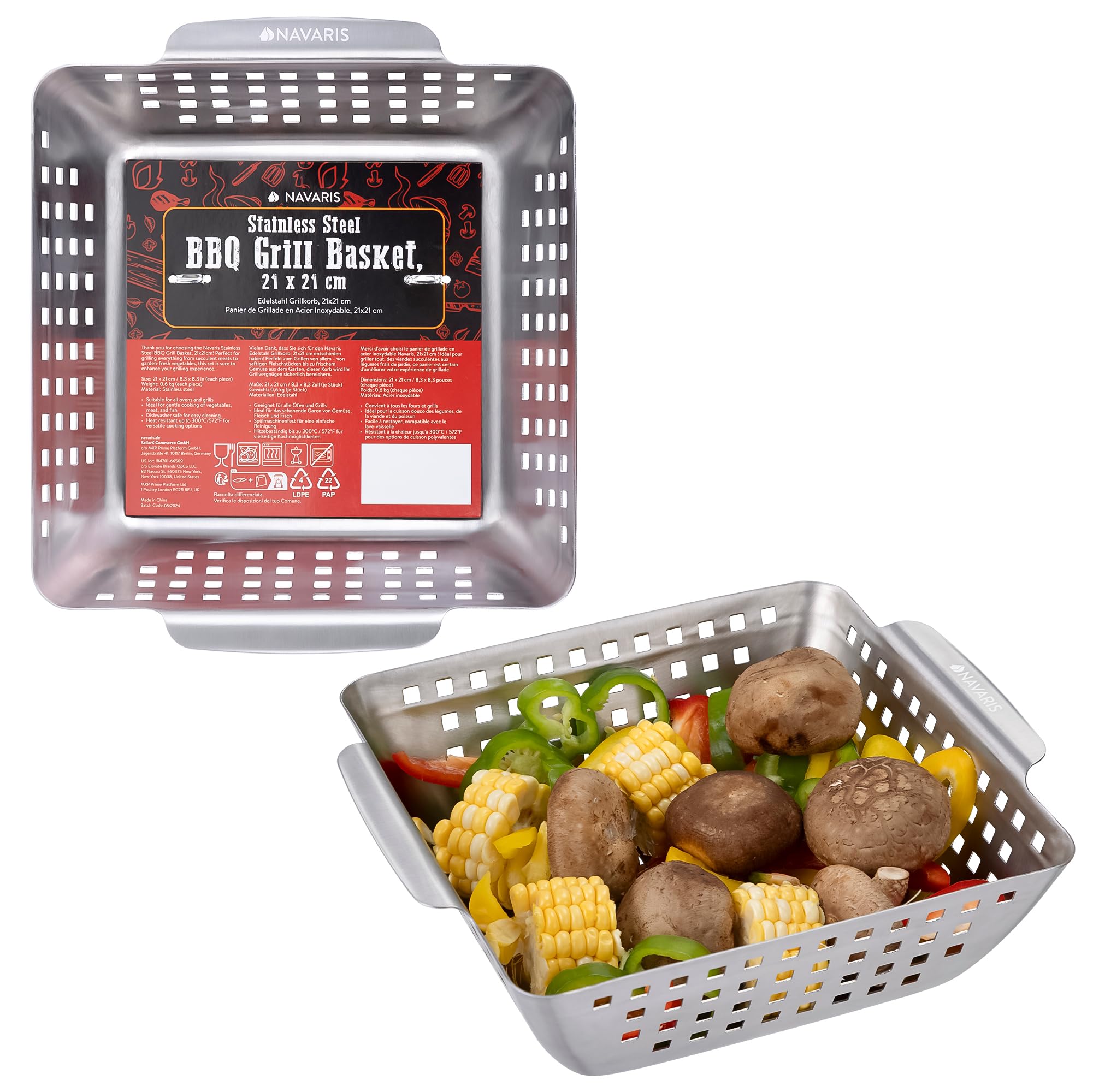 Cesta de Parrilla de Barbacoa de Acero Inoxidable Navaris -