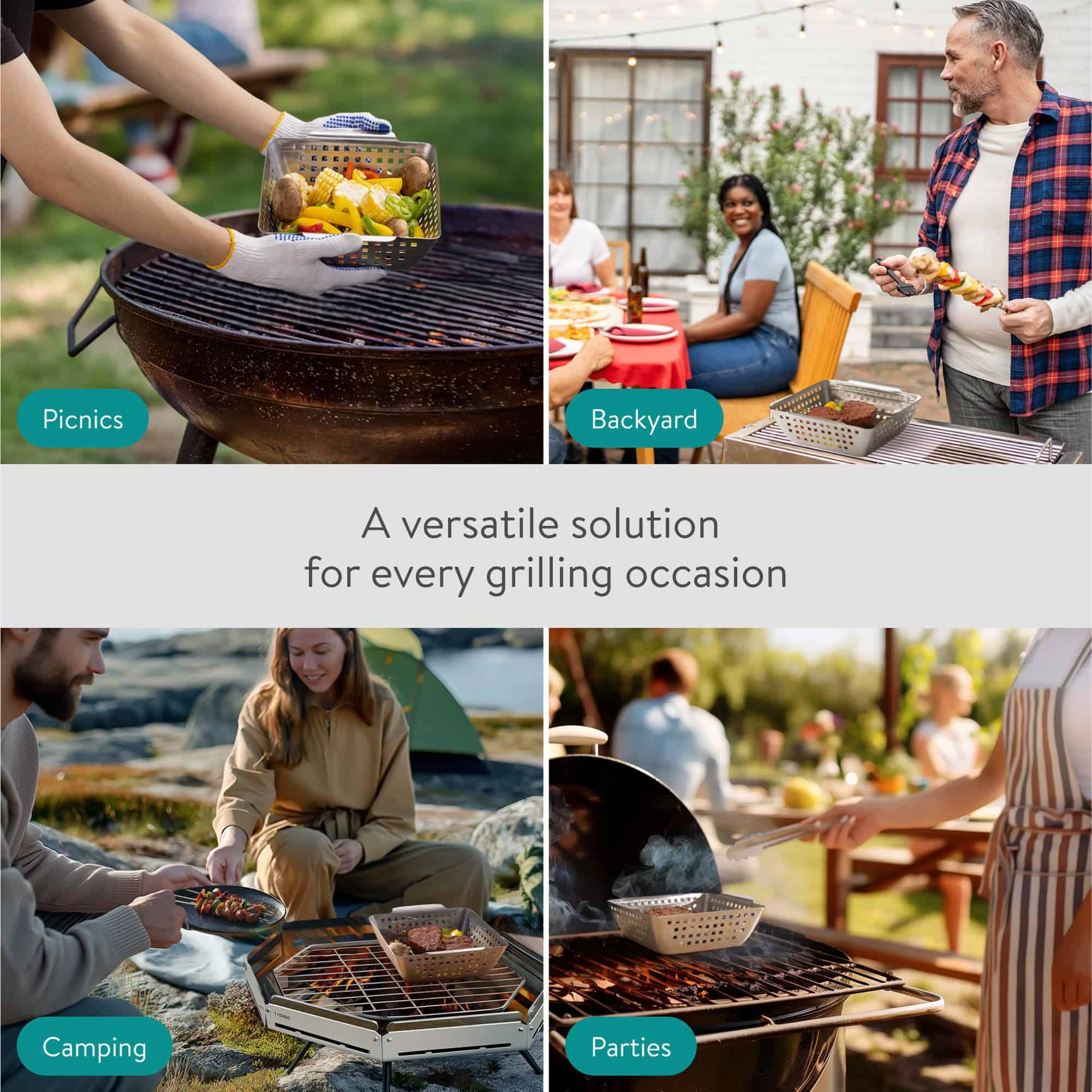 Cesta de Parrilla de Barbacoa de Acero Inoxidable Navaris - - Imagen 6