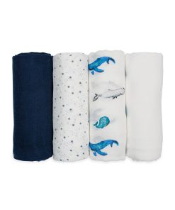 Set de 4 Mantas de Muselina Deluxe Lulujo, Ballenas y