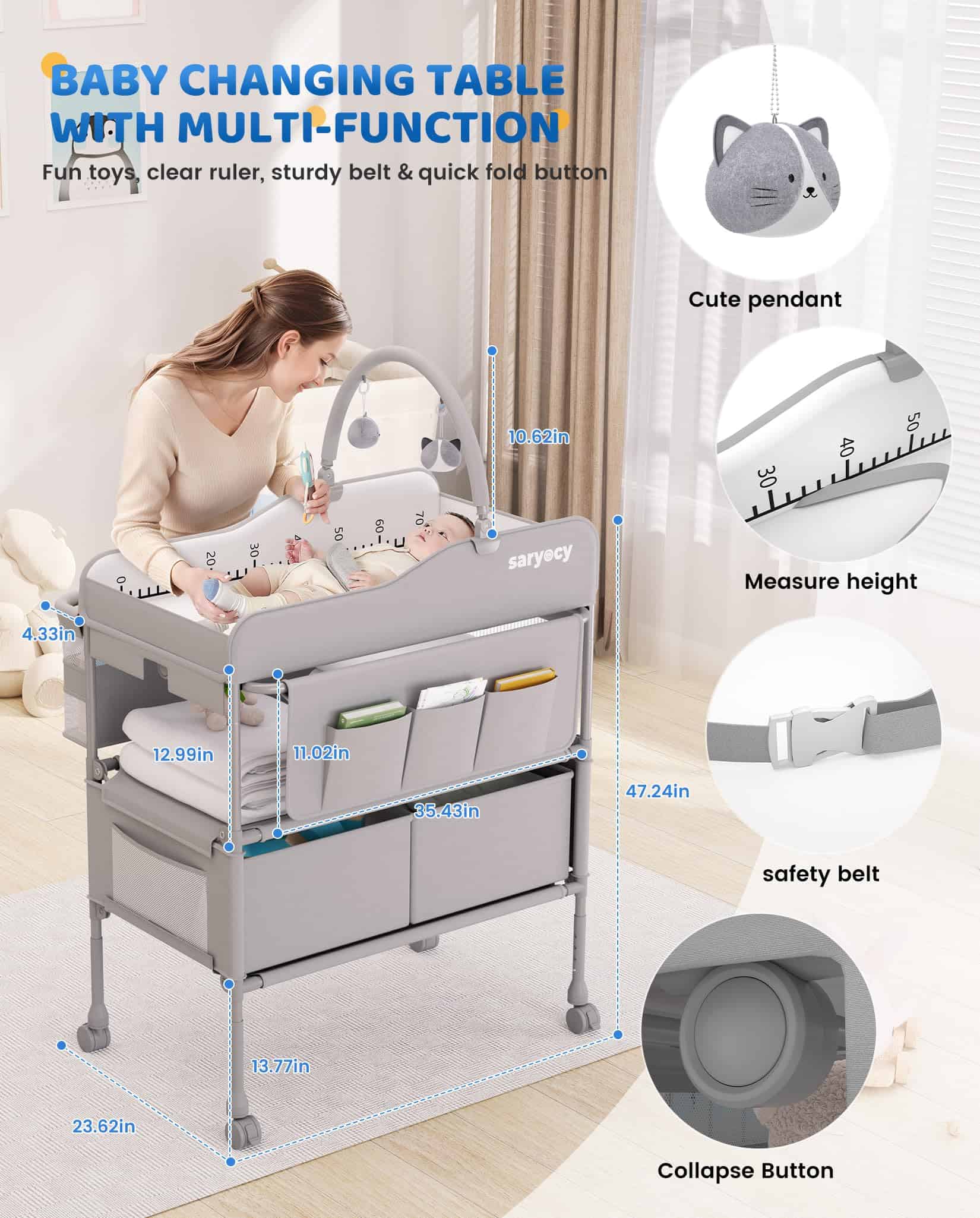 Mesa de Cambio para Bebés Saryocy, Mesa de Cambio Plegable - Imagen 5