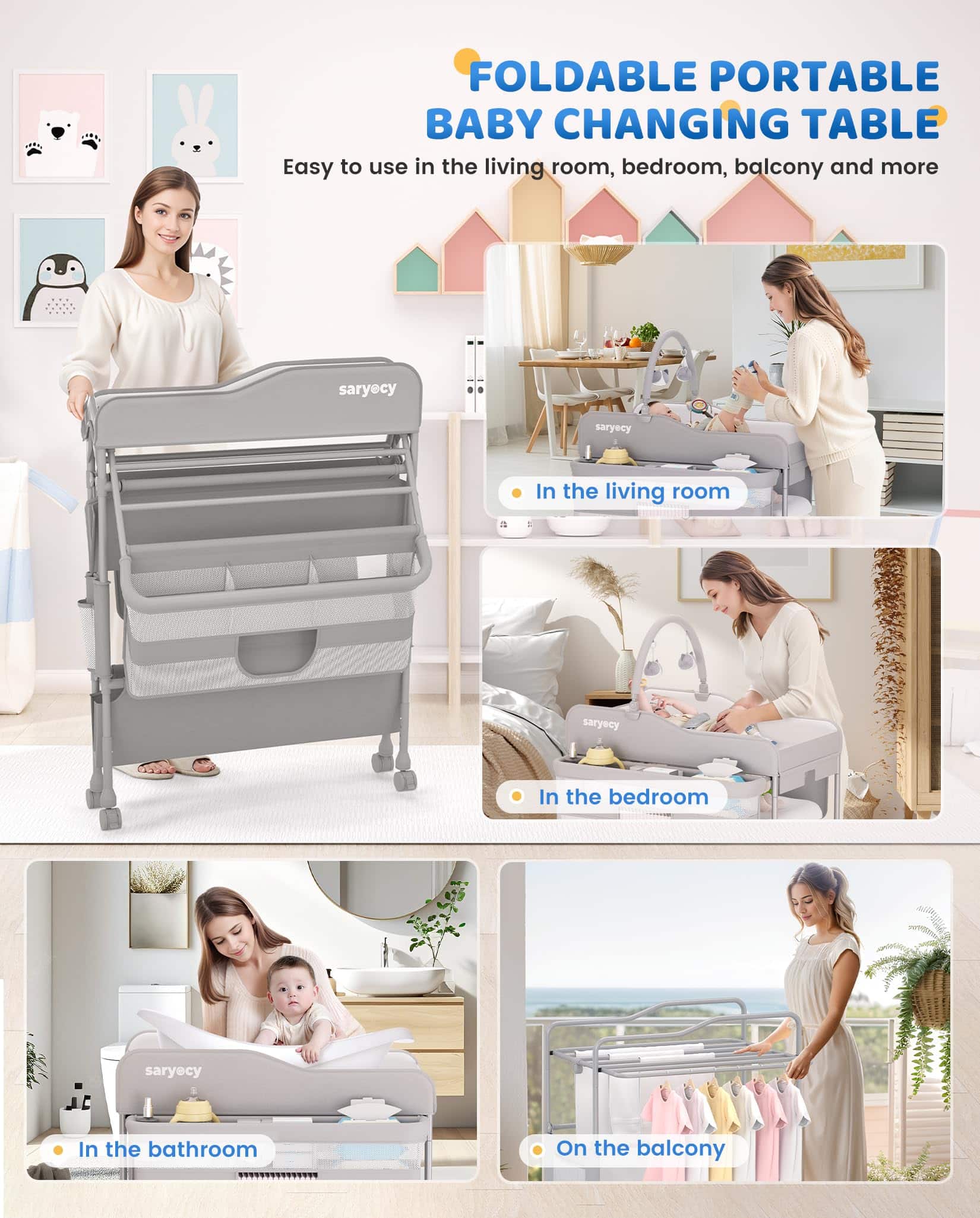 Mesa de Cambio para Bebés Saryocy, Mesa de Cambio Plegable - Imagen 7