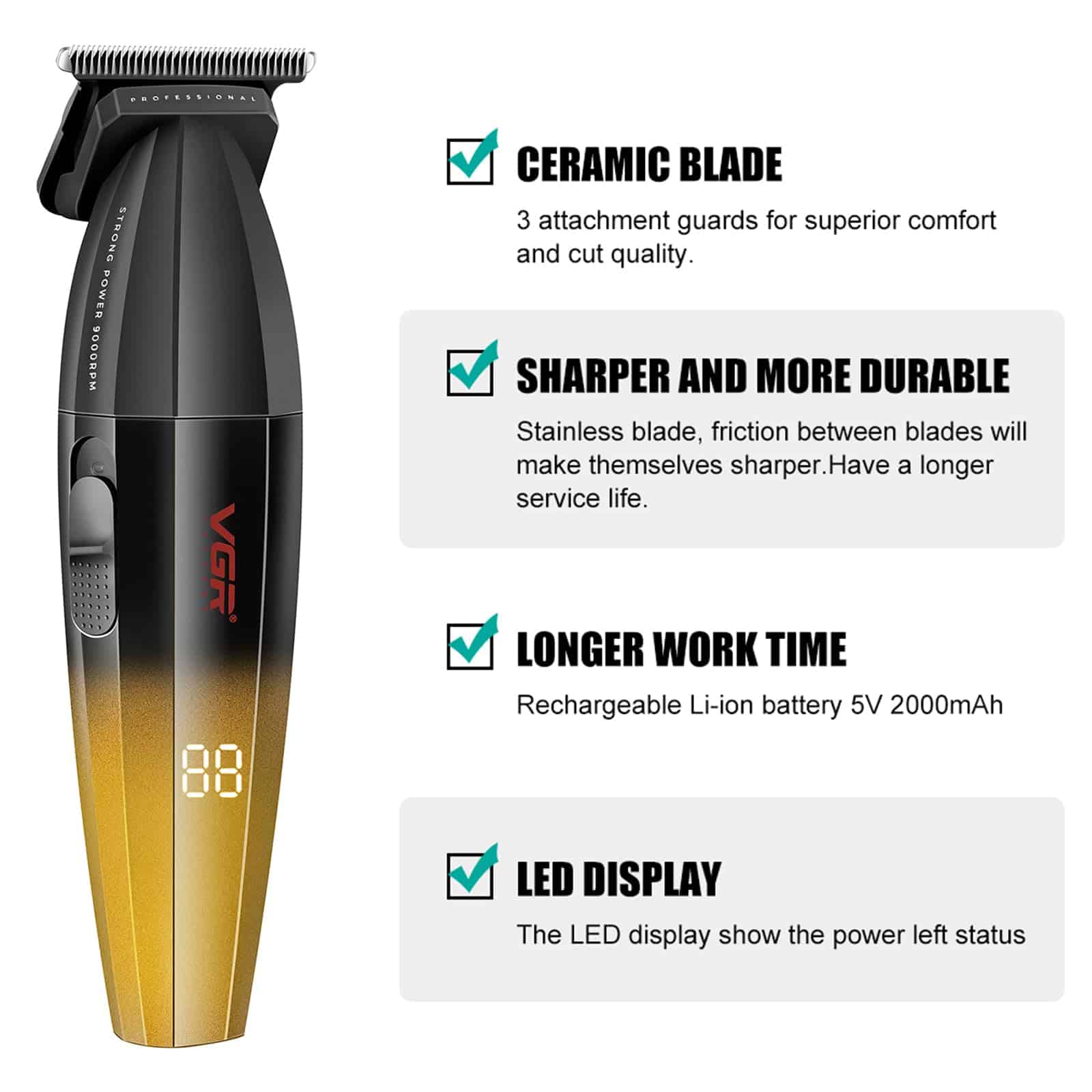 Recortadora de cabello profesional VGR 906 Fresh Fade, 9000 - Imagen 3