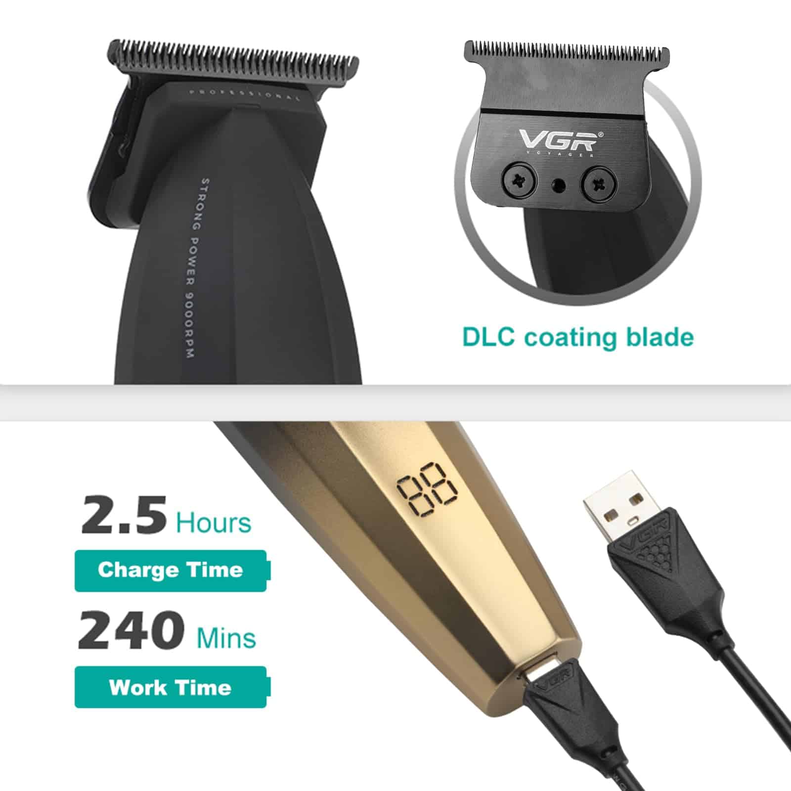 Recortadora de cabello profesional VGR 906 Fresh Fade, 9000 - Imagen 4