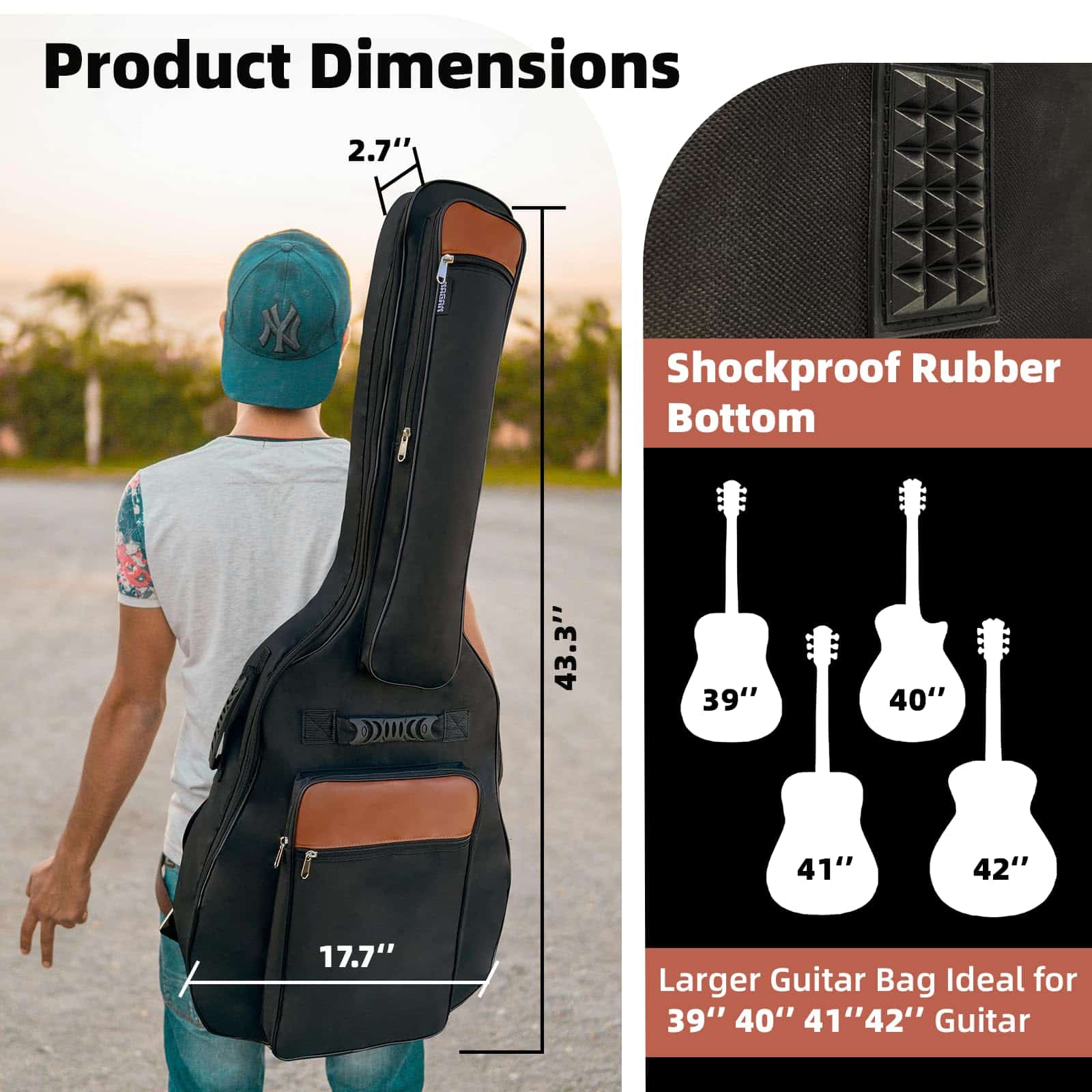 Funda de Guitarra Acústica NAGAN con Acolchado -Negro - Imagen 7