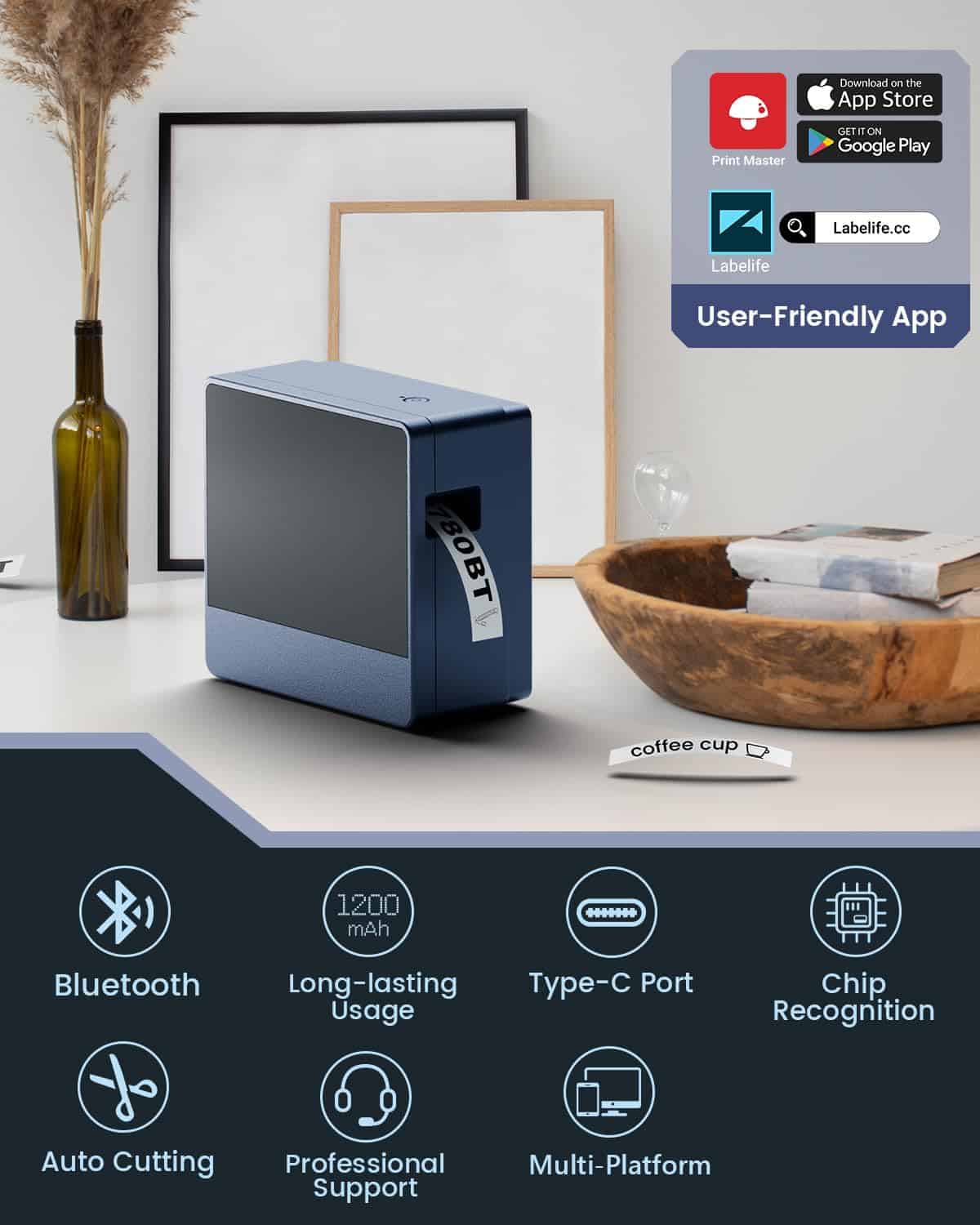 Máquina de impresión de etiquetas recargable con Bluetooth - Imagen 3