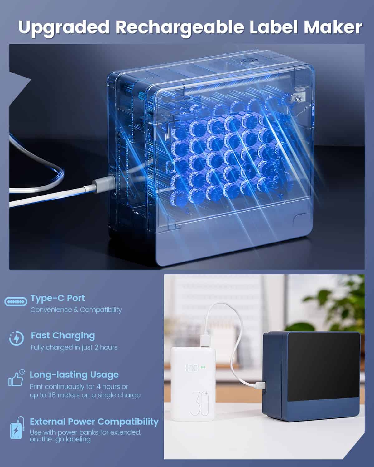 Máquina de impresión de etiquetas recargable con Bluetooth - Imagen 8