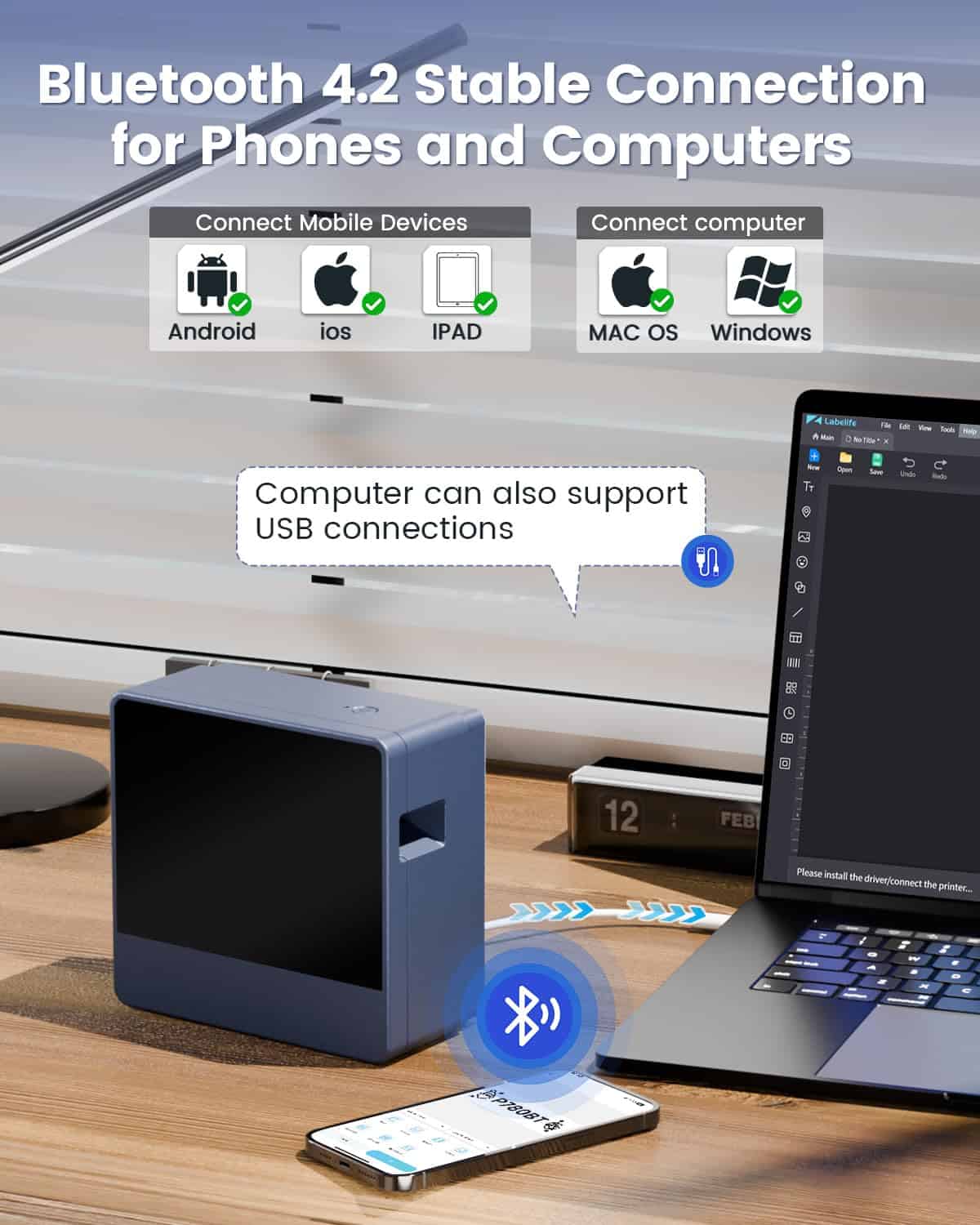 Máquina de impresión de etiquetas recargable con Bluetooth - Imagen 4
