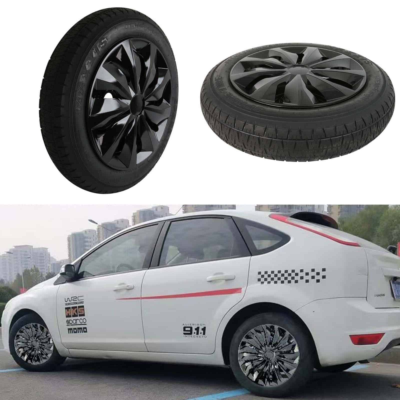 Tapacubos Negro YOLOCKEY15 Cubierta del Rin de la Rueda - Imagen 8