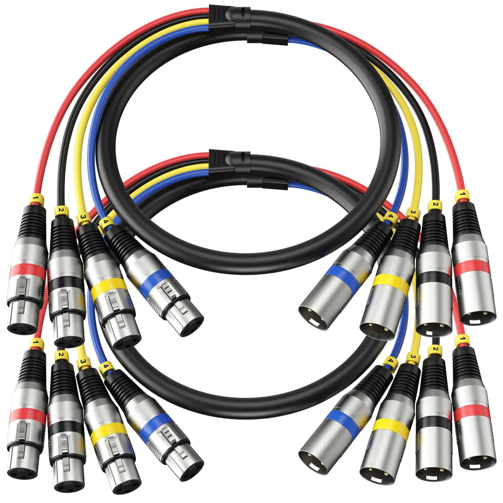 Heams 2 Pack Professional 4 Channel XLR Snake Cables 6FT,