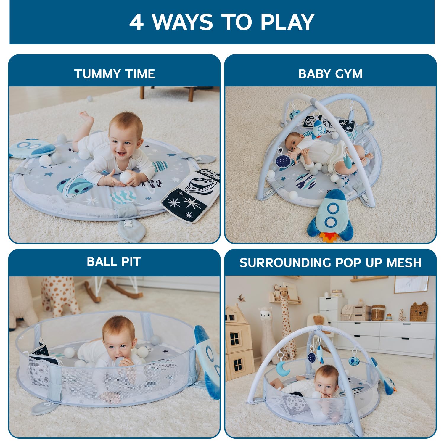 Aila+Aiden 6-en-1 XL Tapete de Juego y Gimnasio para Bebés, - Imagen 3