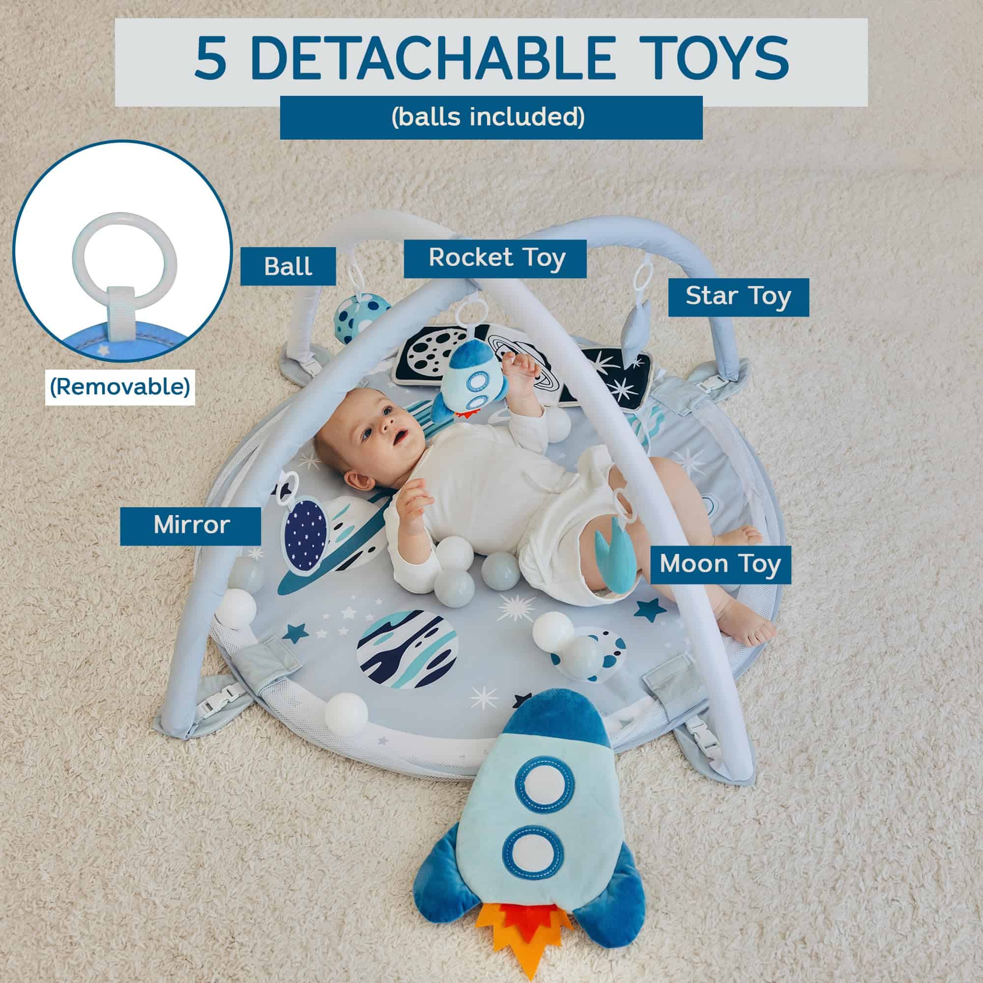 Aila+Aiden 6-en-1 XL Tapete de Juego y Gimnasio para Bebés, - Imagen 4