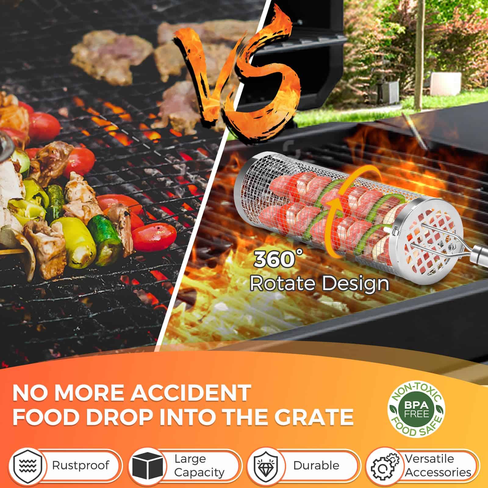 Cesta de parrilla giratoria, 2 PCS Cesta de parrilla BBQ de - Imagen 3