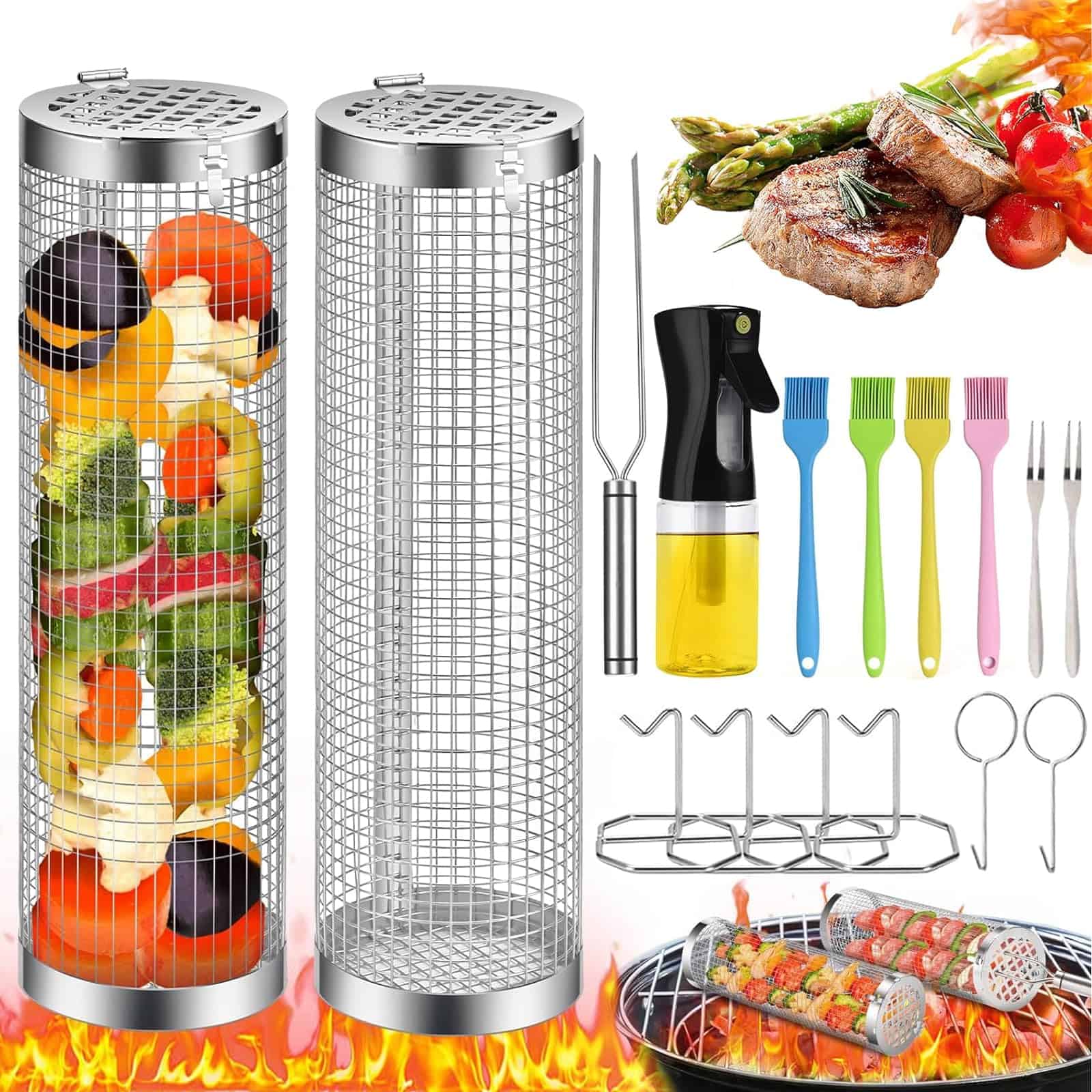 Cesta de parrilla giratoria, 2 PCS Cesta de parrilla BBQ de