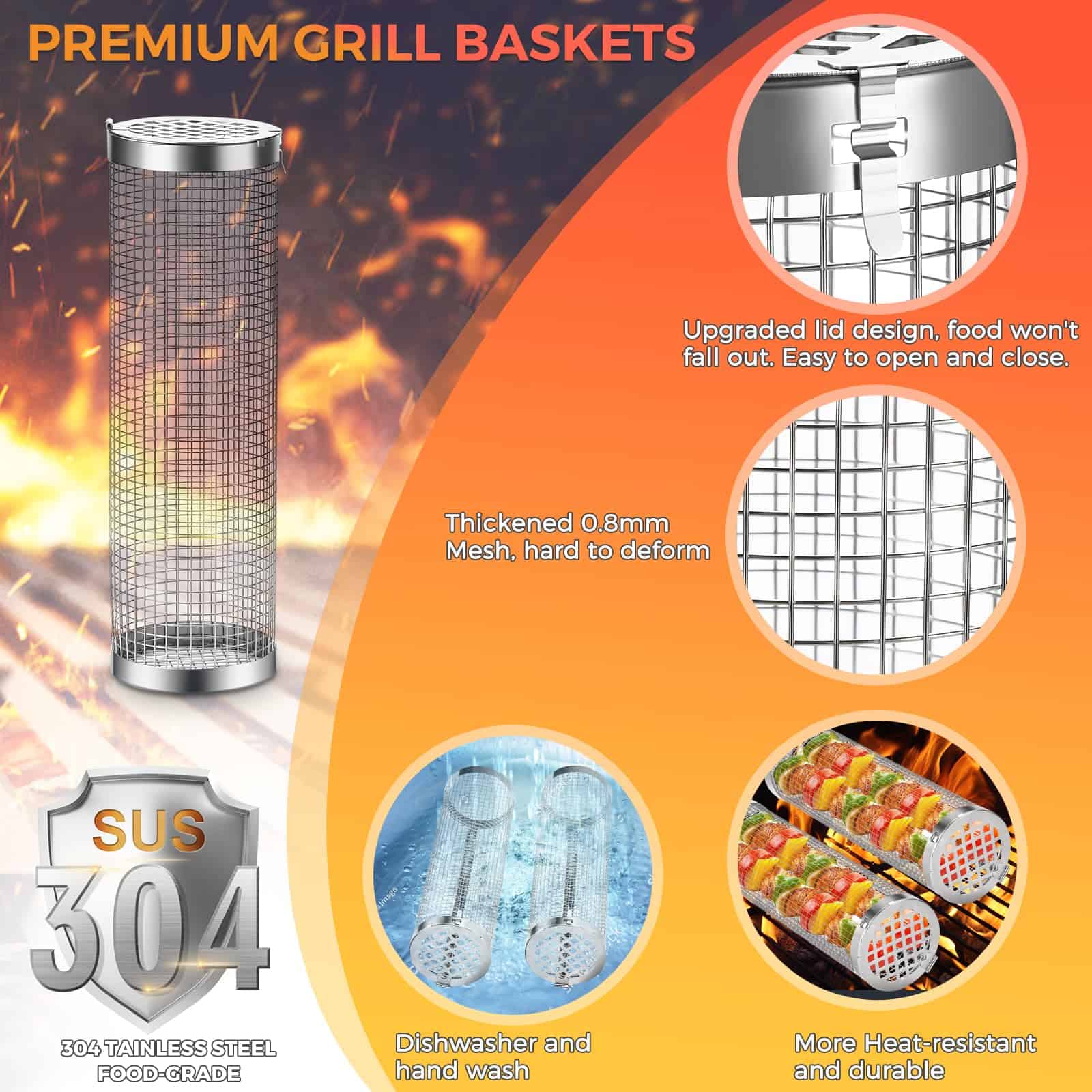 Cesta de parrilla giratoria, 2 PCS Cesta de parrilla BBQ de - Imagen 4