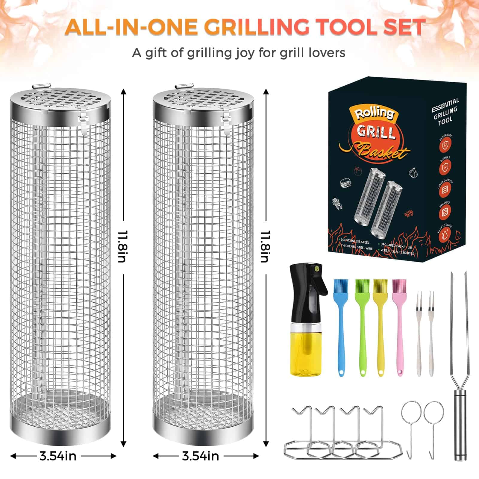 Cesta de parrilla giratoria, 2 PCS Cesta de parrilla BBQ de - Imagen 6