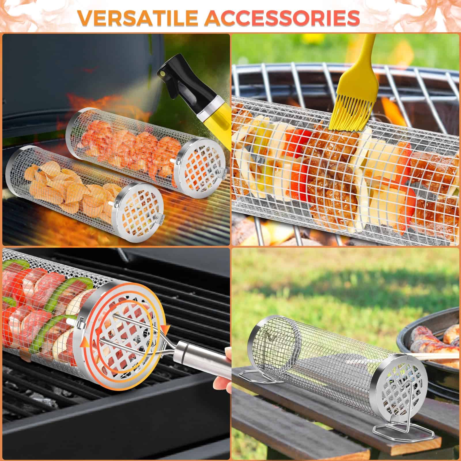 Cesta de parrilla giratoria, 2 PCS Cesta de parrilla BBQ de - Imagen 5