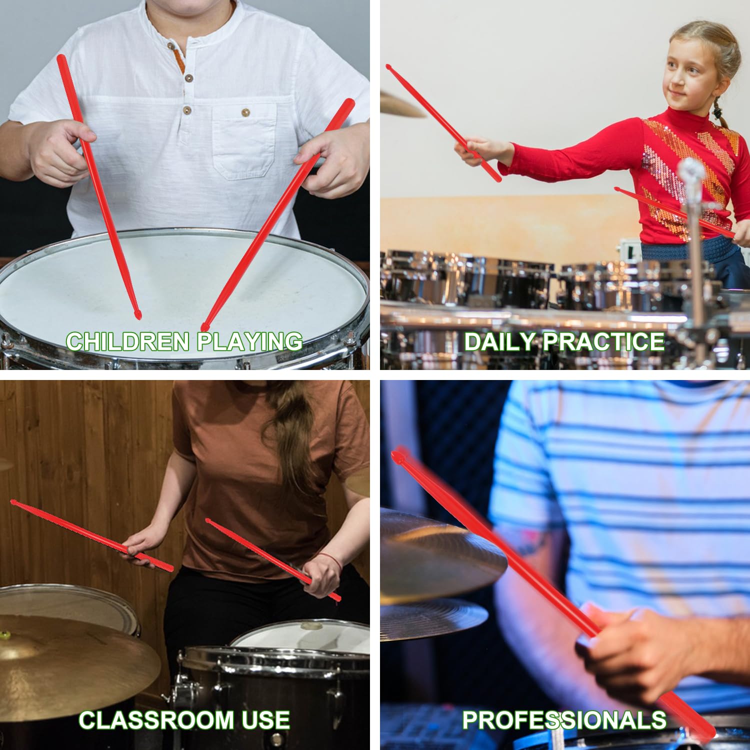 12 pares de baquetas, Baquetas de batería de -KUKLIPJIM - Imagen 8