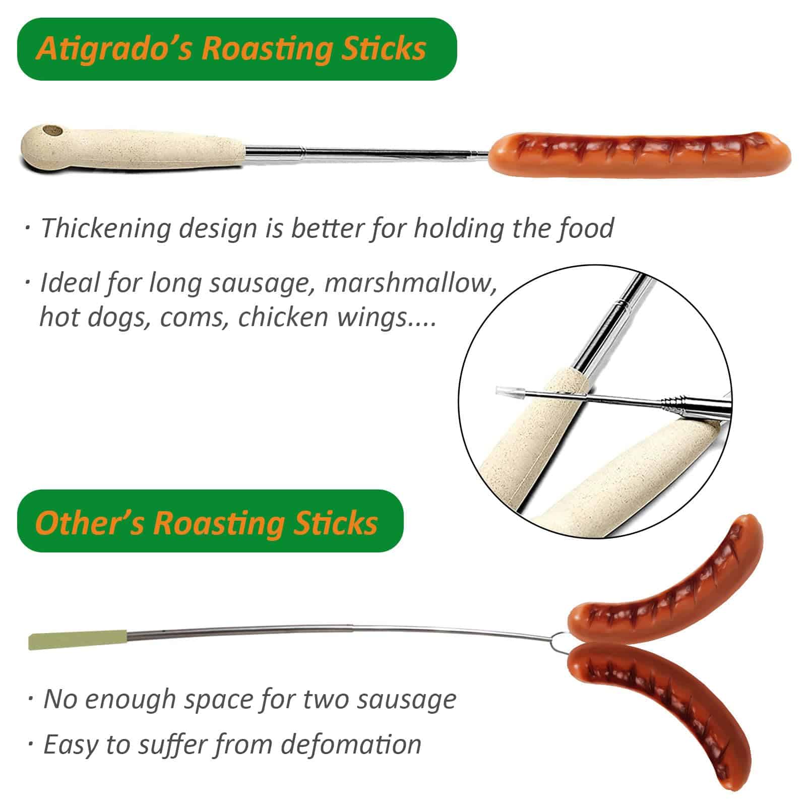 Atigrado 10 Pcs 32 pulgadas Kit de Palos para Asar - Imagen 7